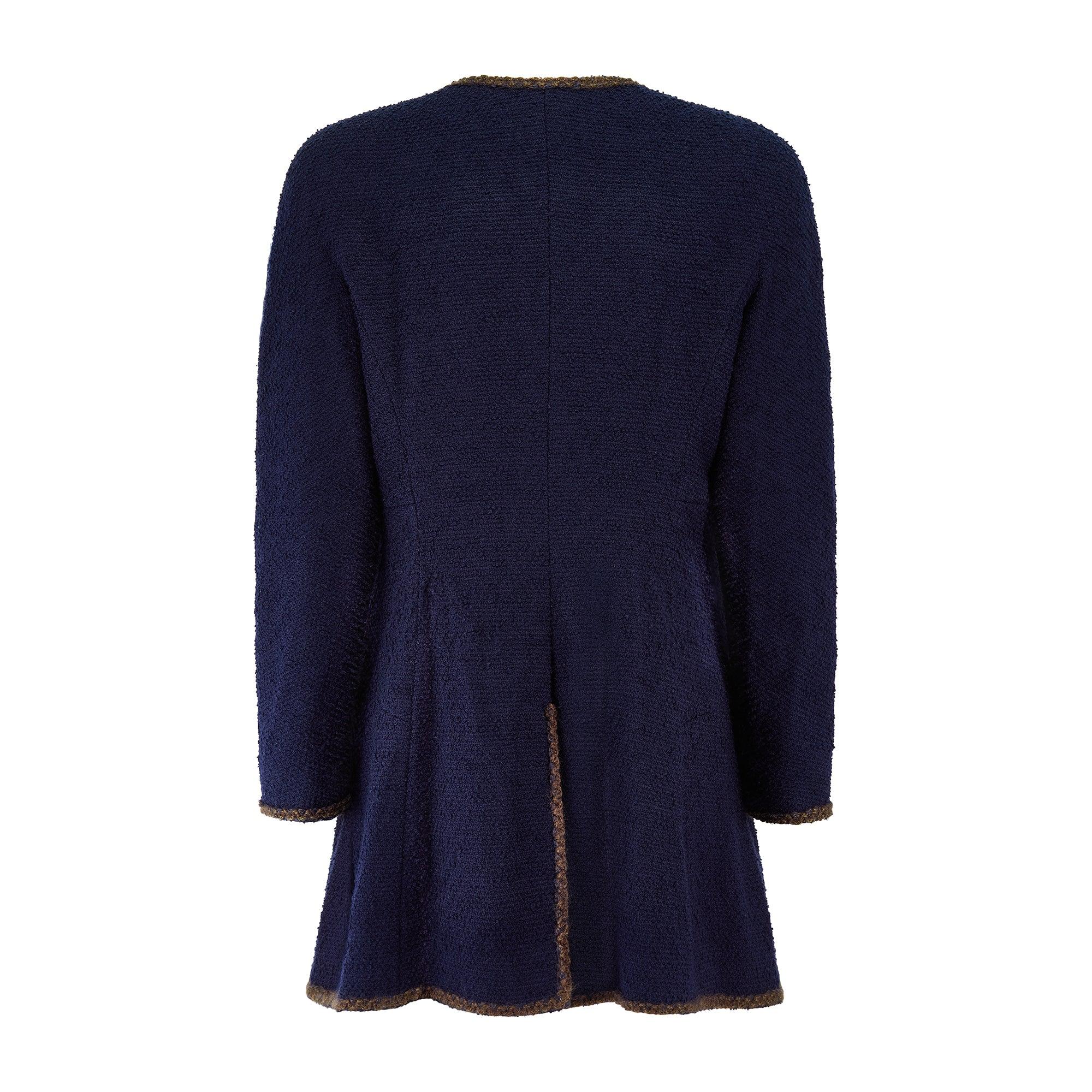 Noir Veste de défilé Chanel documentée en bouclette bleu marine, 1997 en vente