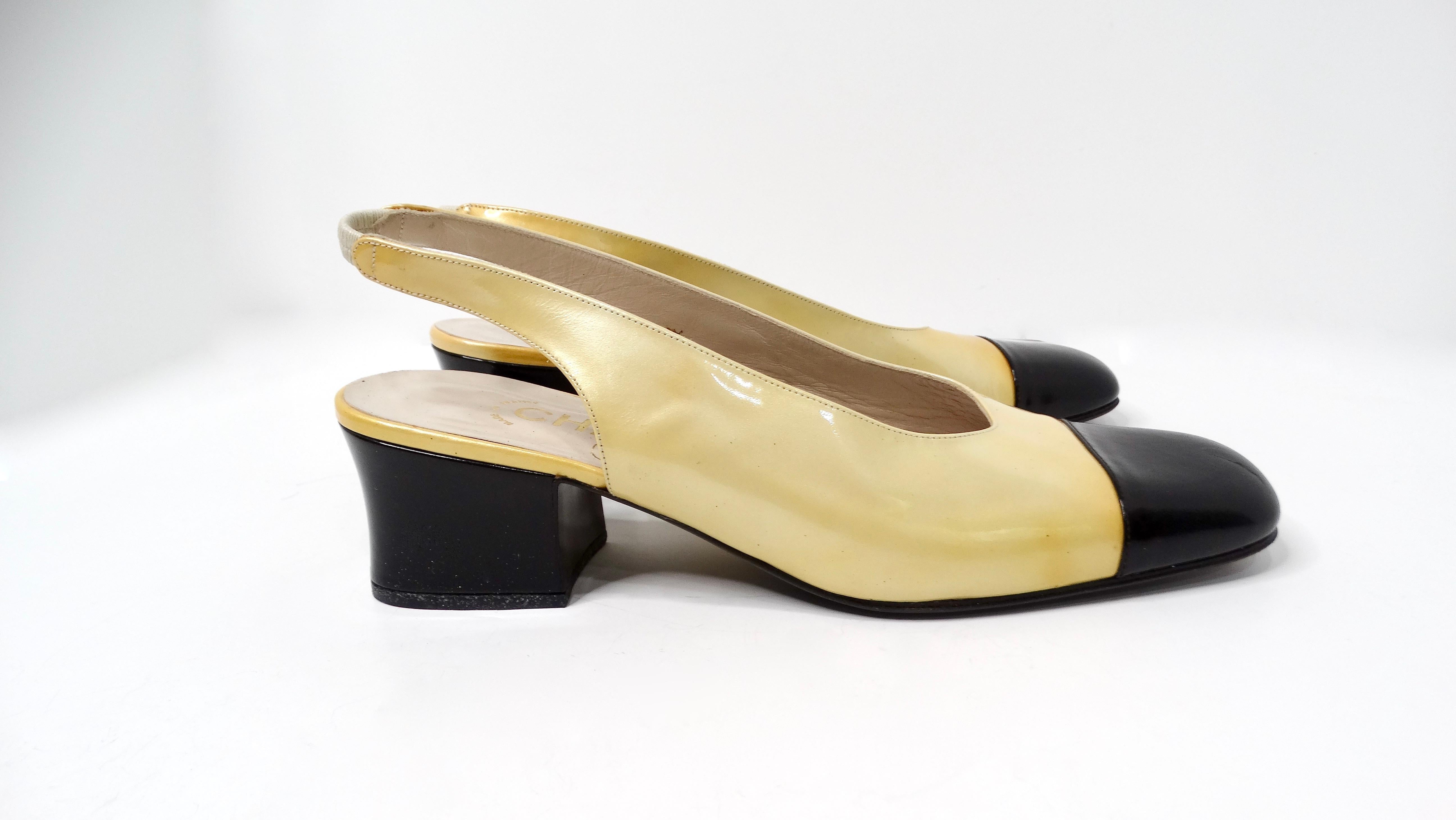 Beige 1997 Chanel Yellow Patent Leather Slingback Pumps For Sale