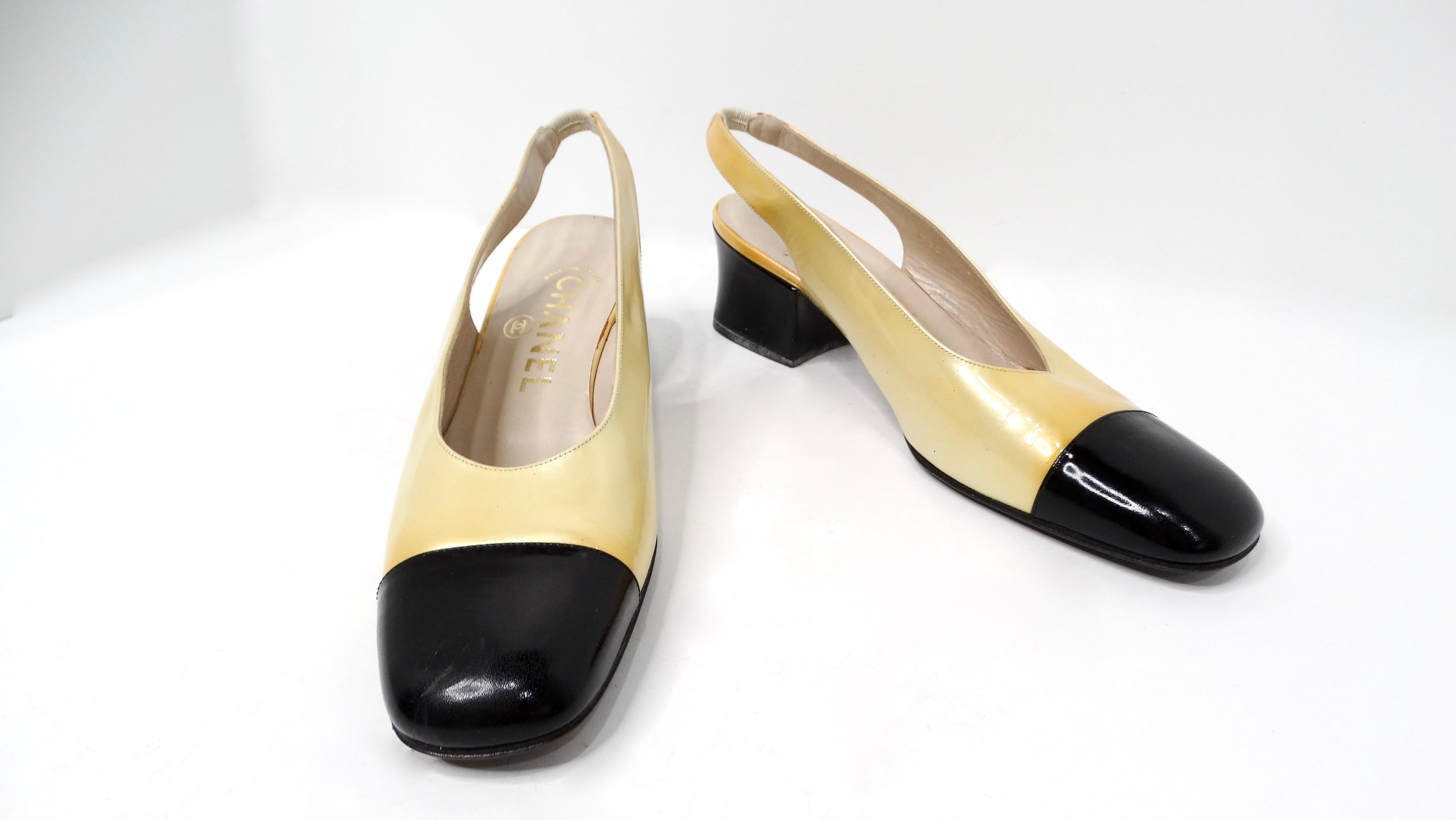 Women's 1997 Chanel Yellow Patent Leather Slingback Pumps For Sale