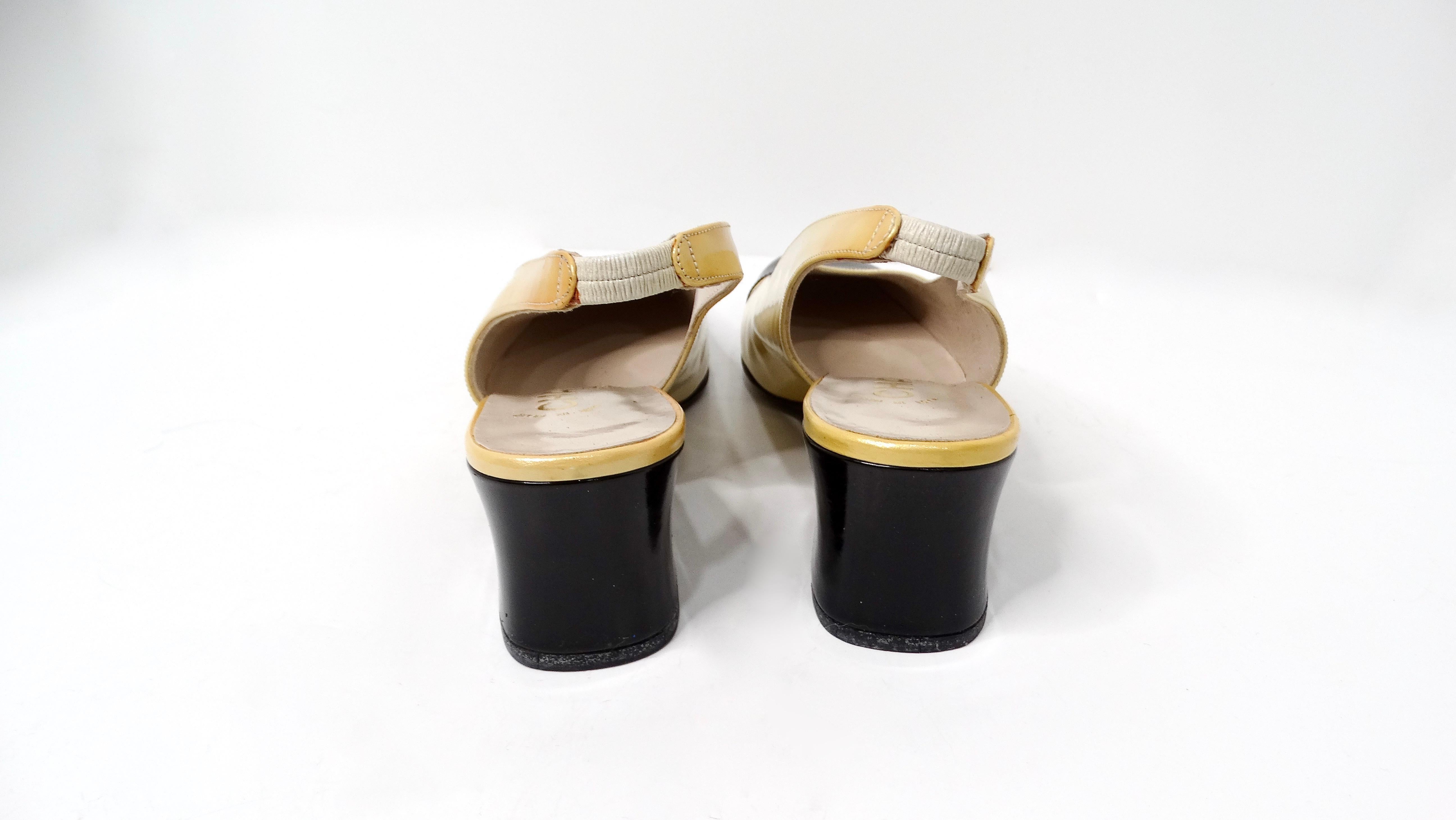 1997 Chanel Yellow Patent Leather Slingback Pumps For Sale 1