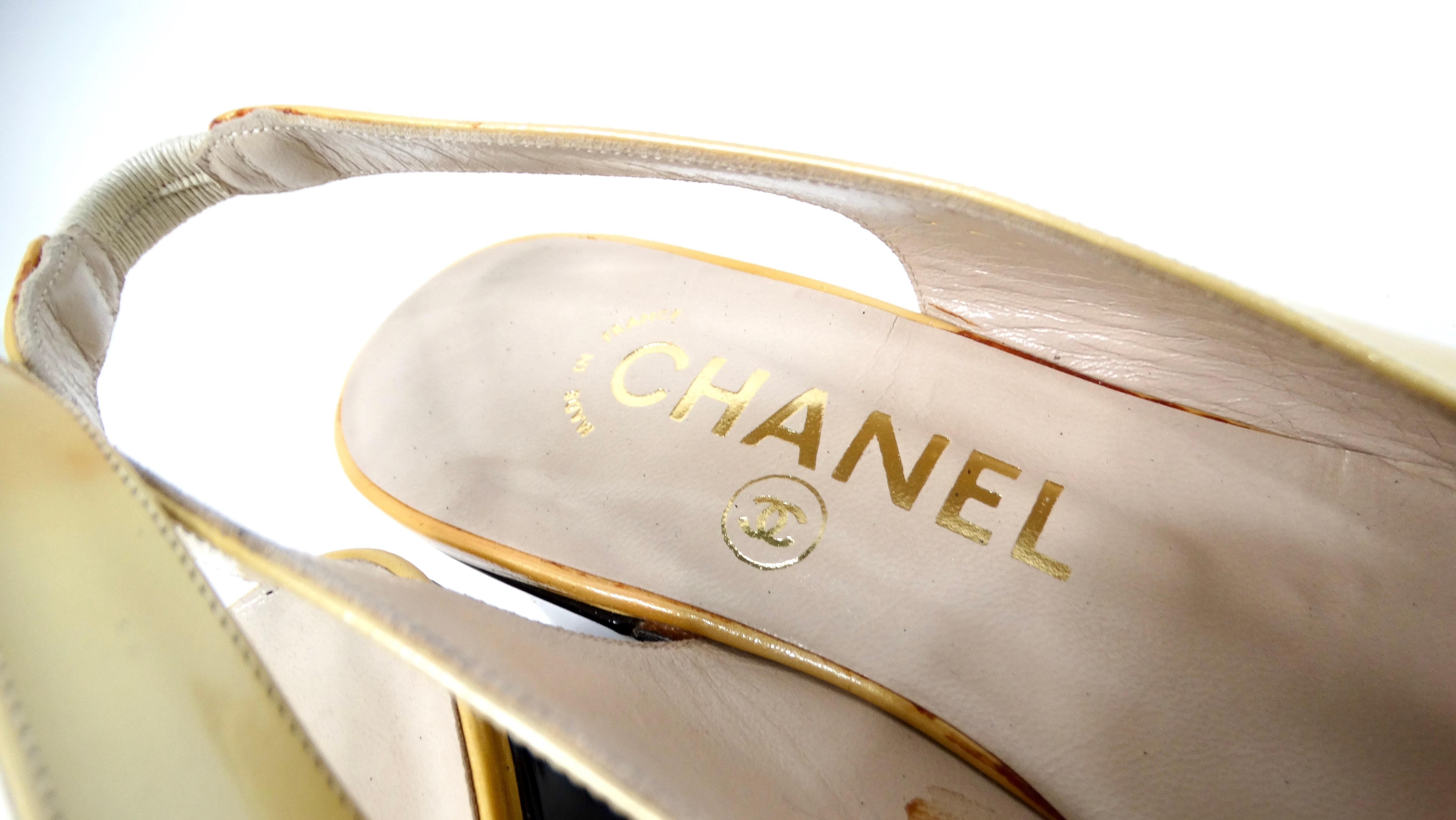 1997 Chanel Yellow Patent Leather Slingback Pumps For Sale 2