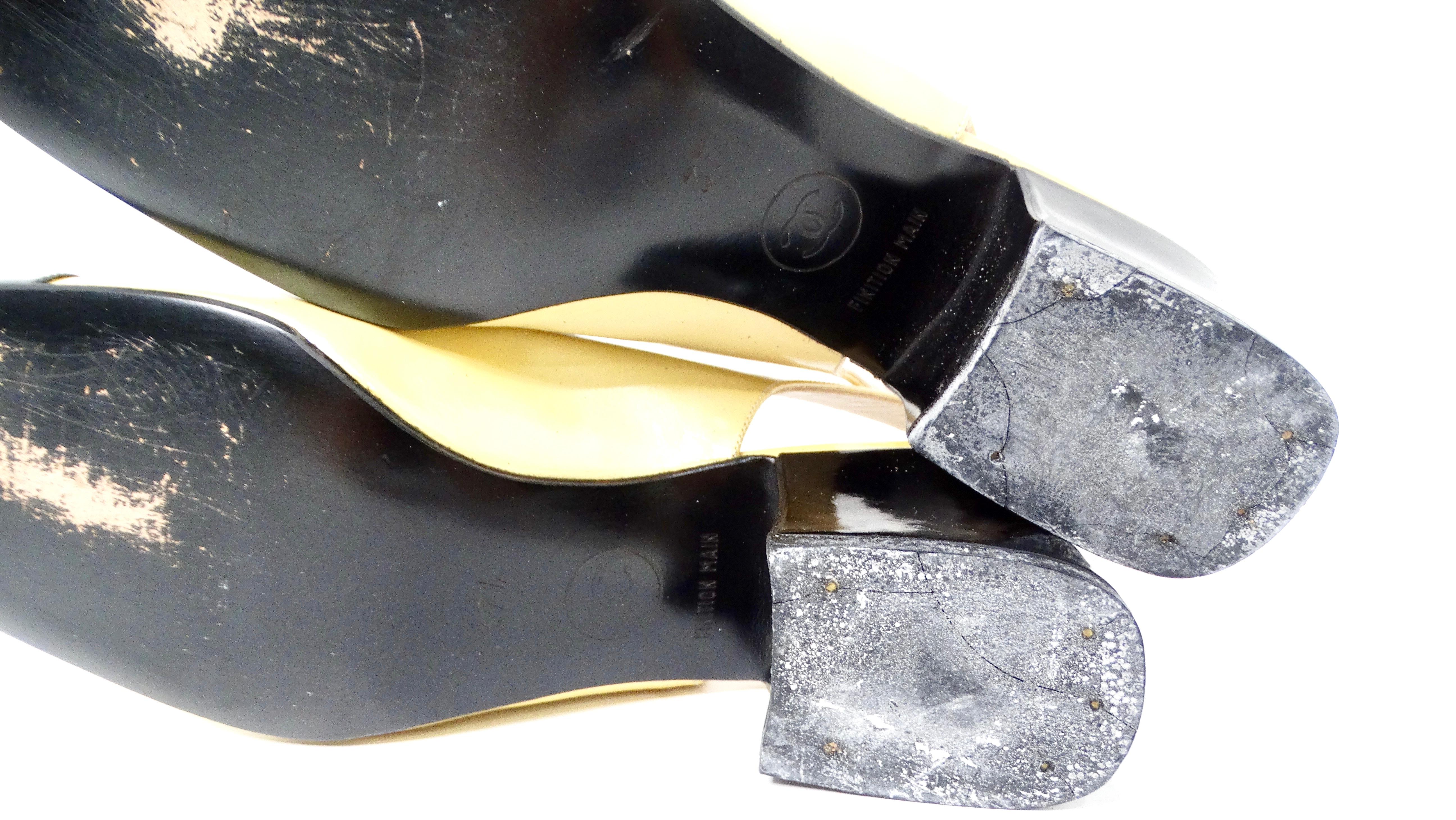 1997 Chanel Yellow Patent Leather Slingback Pumps For Sale 3