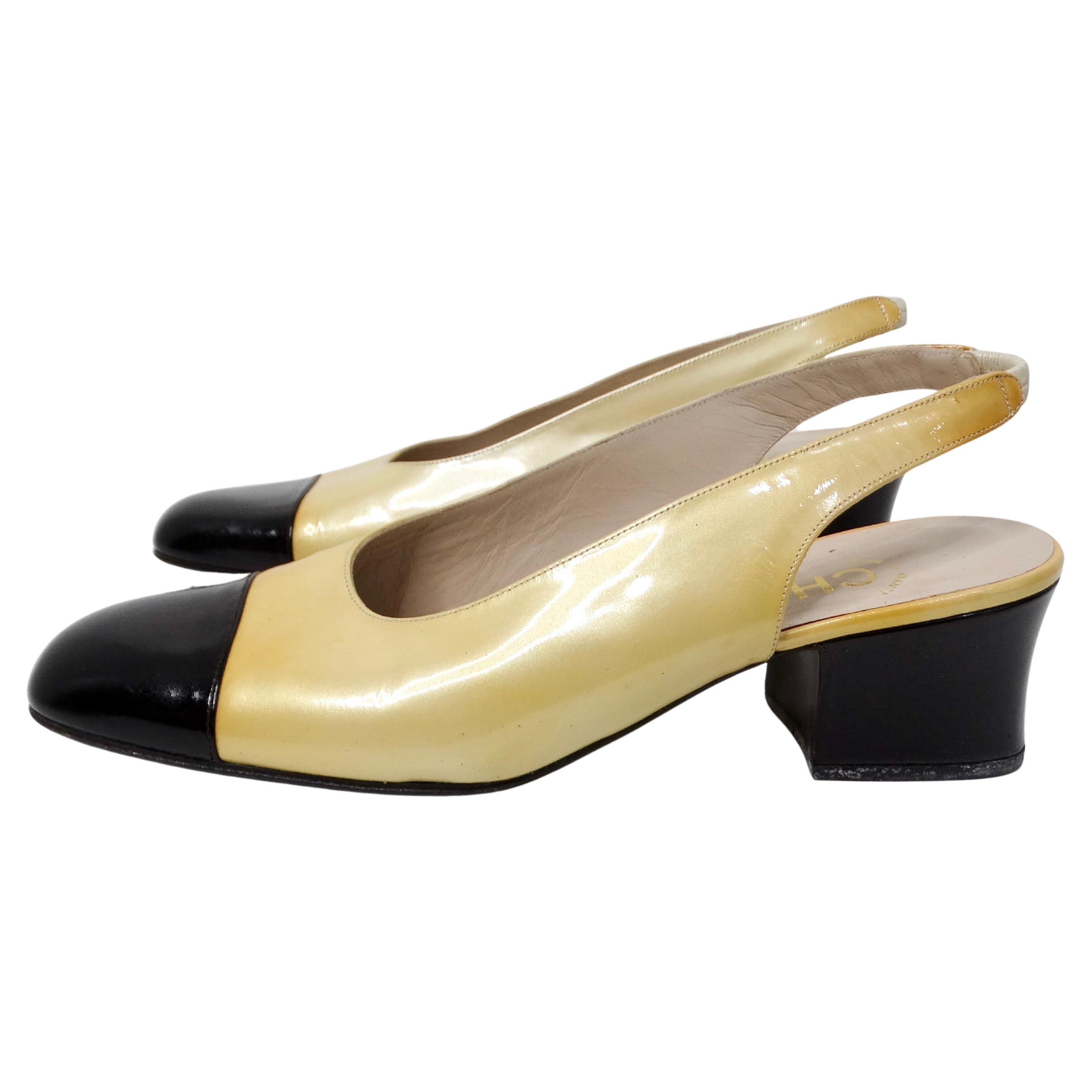 1997 Chanel Yellow Patent Leather Slingback Pumps For Sale