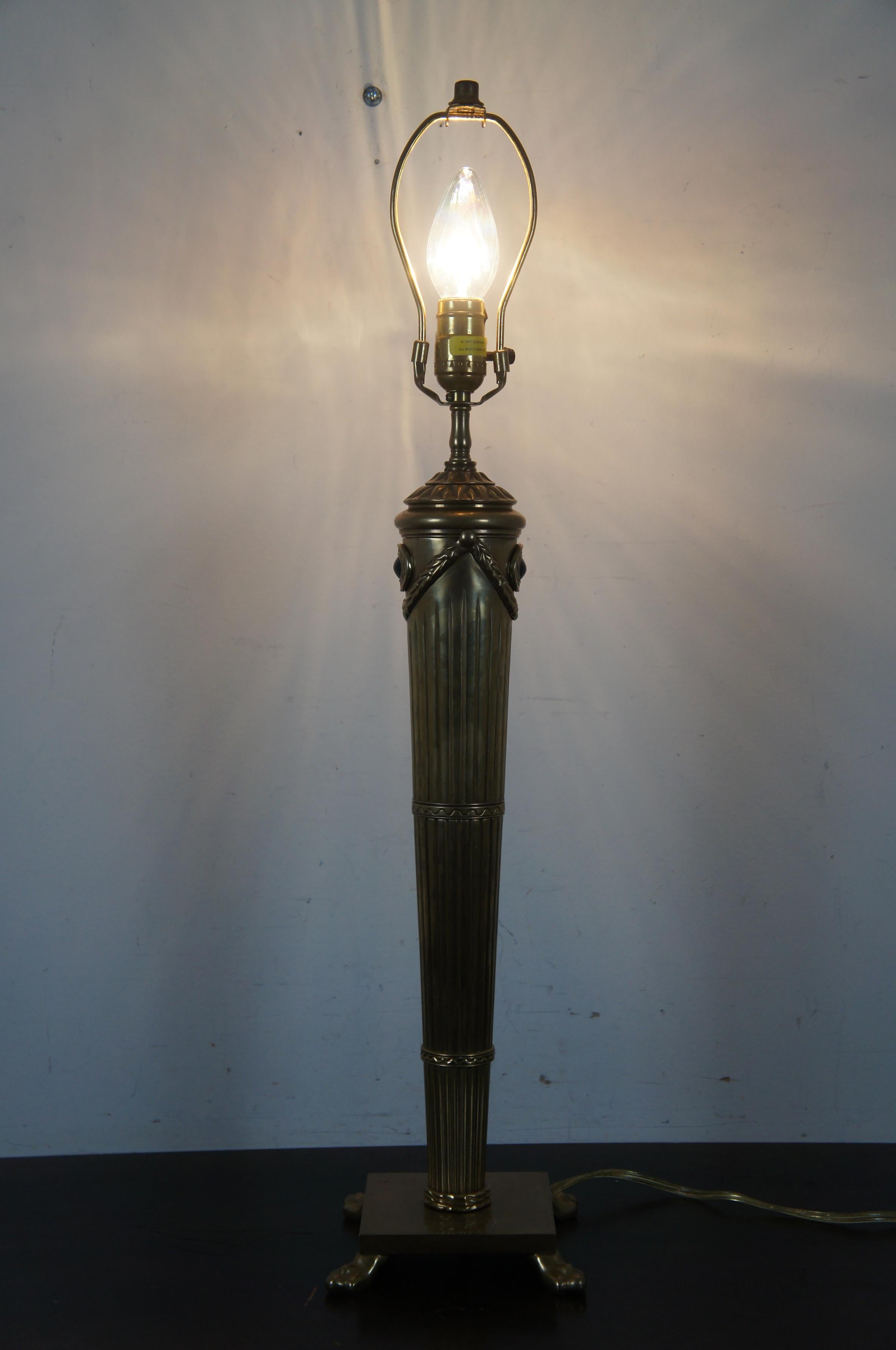 1997 Chapman Neoclassical French Empire Brass Torch Shaped Table Lamp Paw Foot For Sale 7