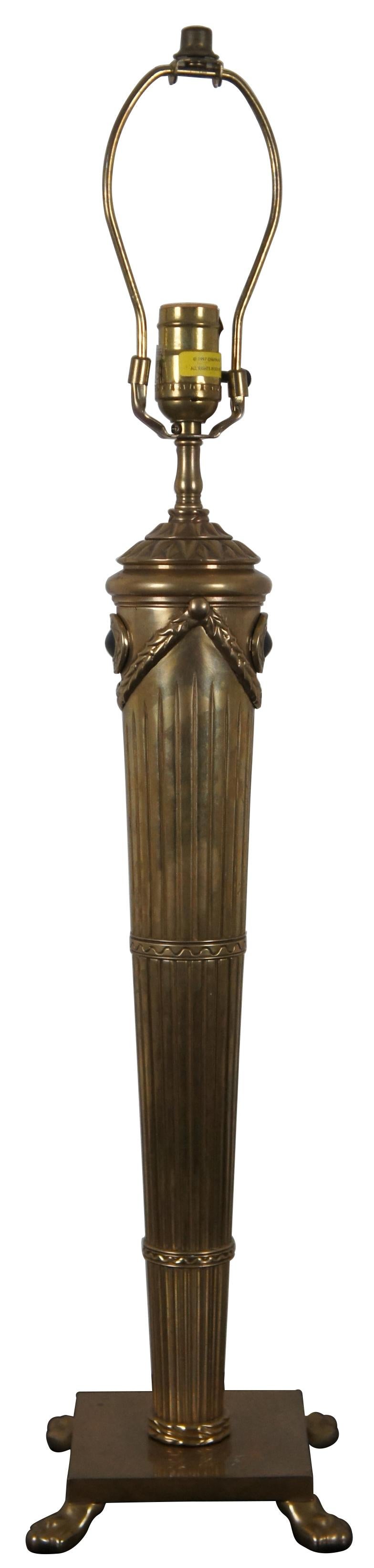 1997 Chapman Neoclassical French Empire Brass Torch Shaped Table Lamp Paw Foot In Good Condition For Sale In Dayton, OH