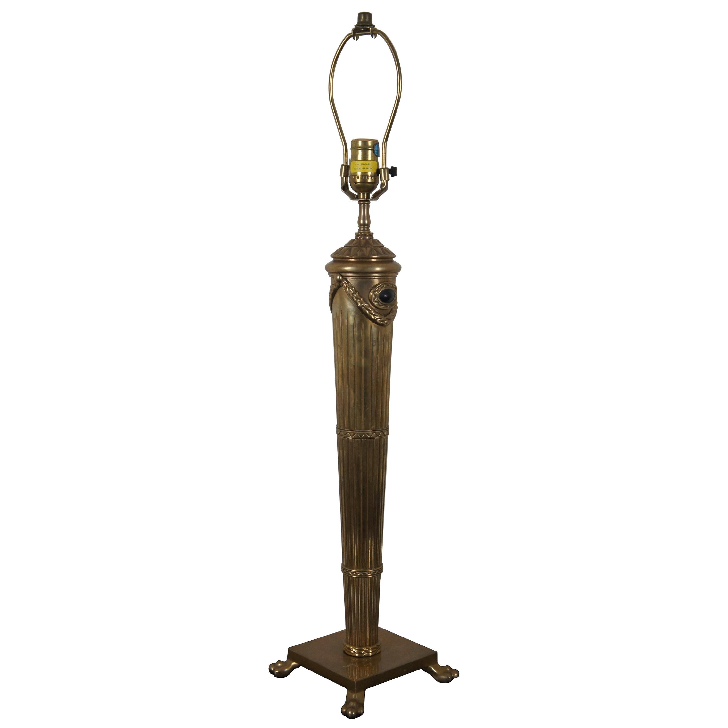 1997 Chapman Neoclassical French Empire Brass Torch Shaped Table Lamp Paw Foot For Sale
