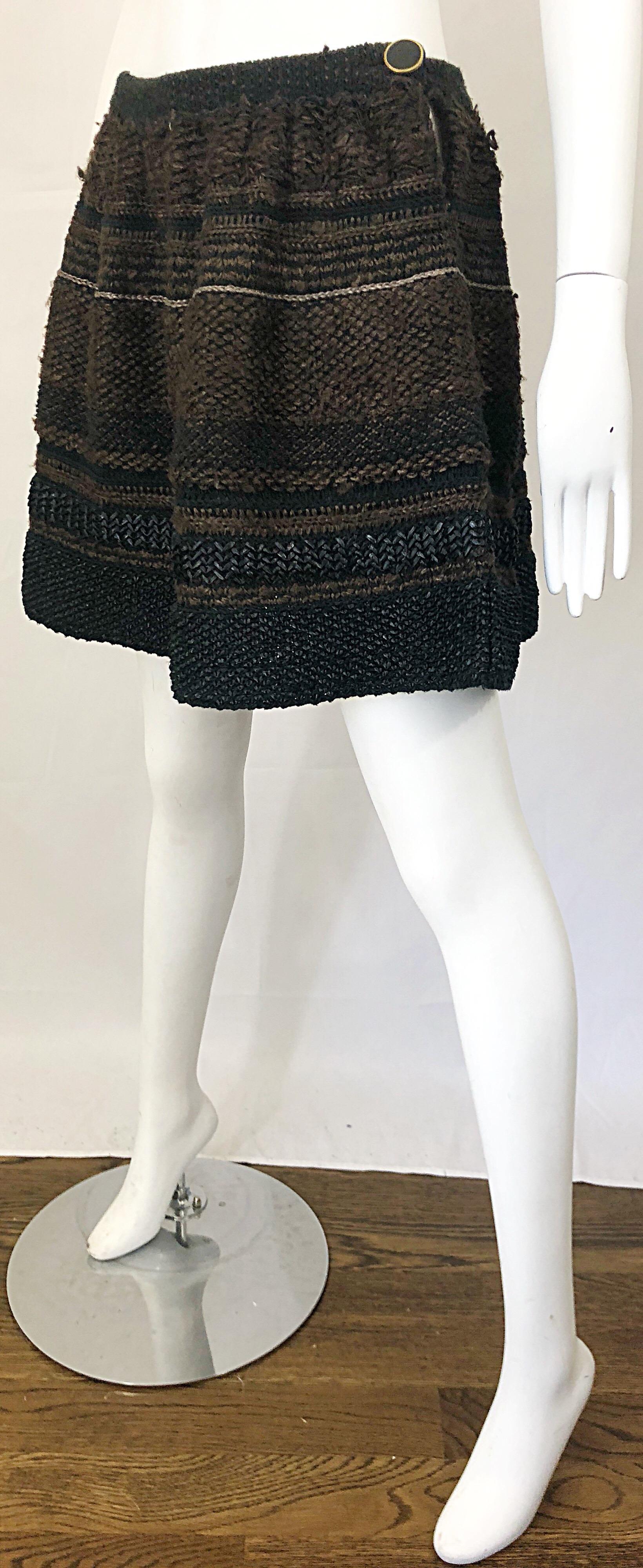 1997 Chloe by Stella McCartney Sz 44 / 12 Brown Black Raffia A  Line Mini Skirt For Sale 5