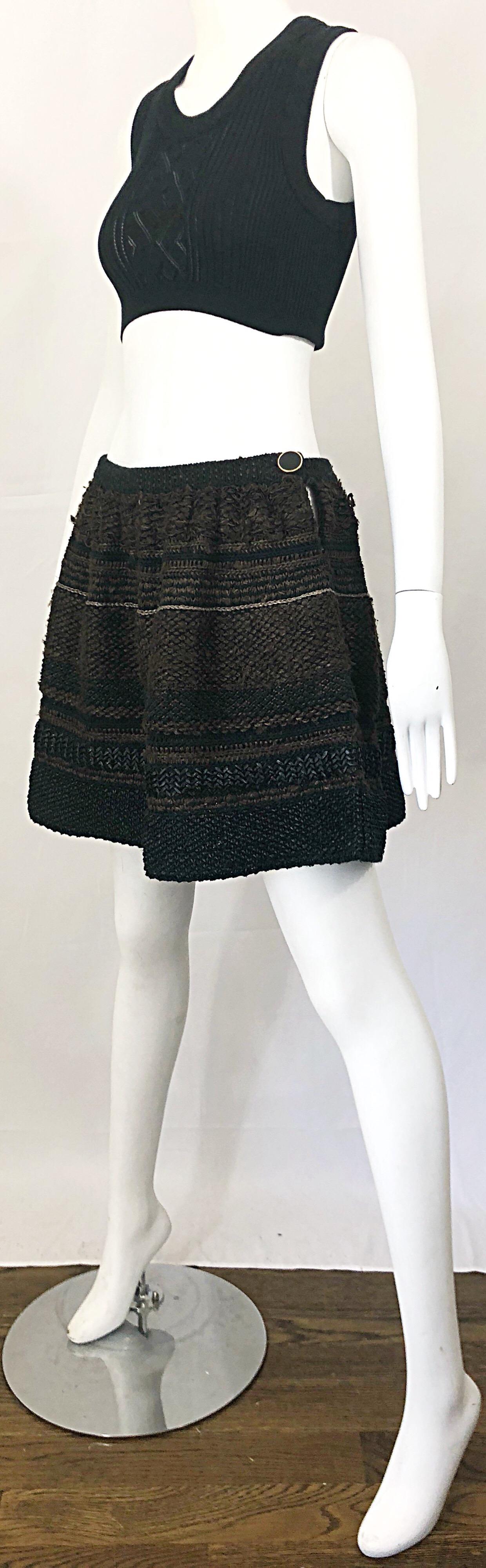 1997 Chloe by Stella McCartney Sz 44 / 12 Brown Black Raffia A  Line Mini Skirt For Sale 9