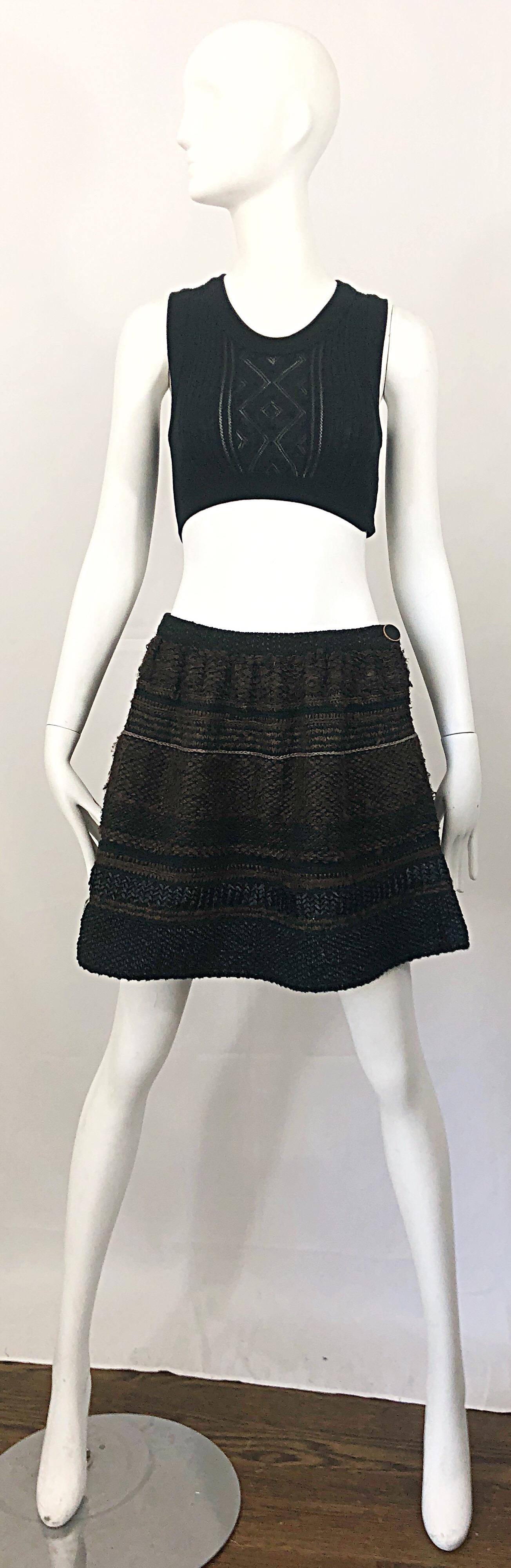 1997 Chloe by Stella McCartney Sz 44 / 12 Brown Black Raffia A  Line Mini Skirt For Sale 10