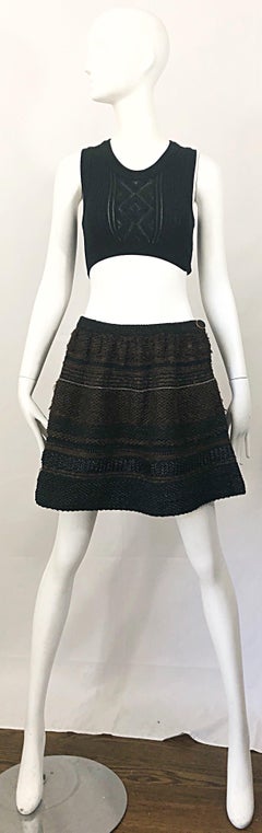 1997 Chloe by Stella McCartney Sz 44 / 12 Brown Black Raffia A  Line Mini Skirt