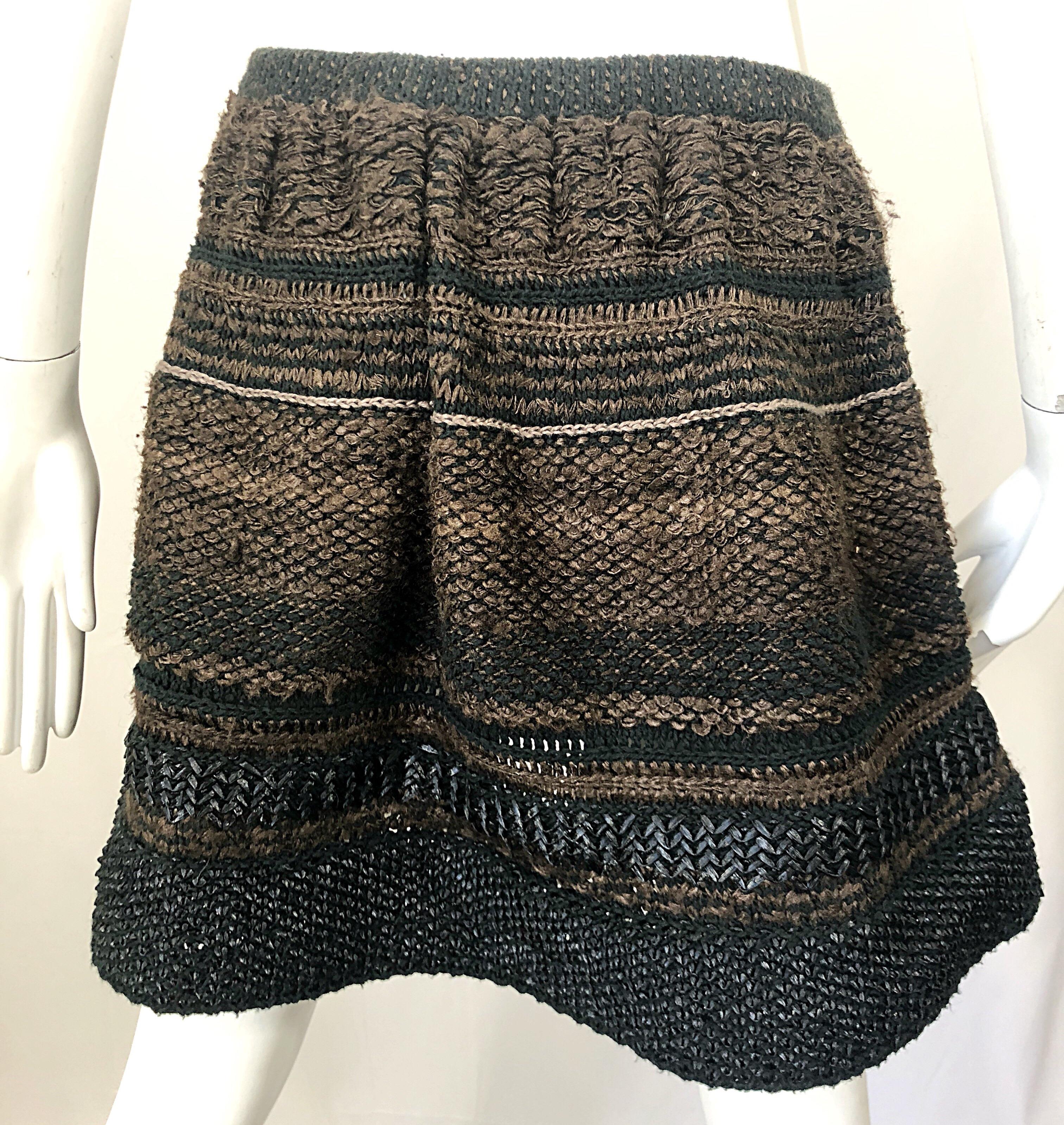 1997 Chloe by Stella McCartney Sz 44 / 12 Brown Black Raffia A  Line Mini Skirt For Sale 3
