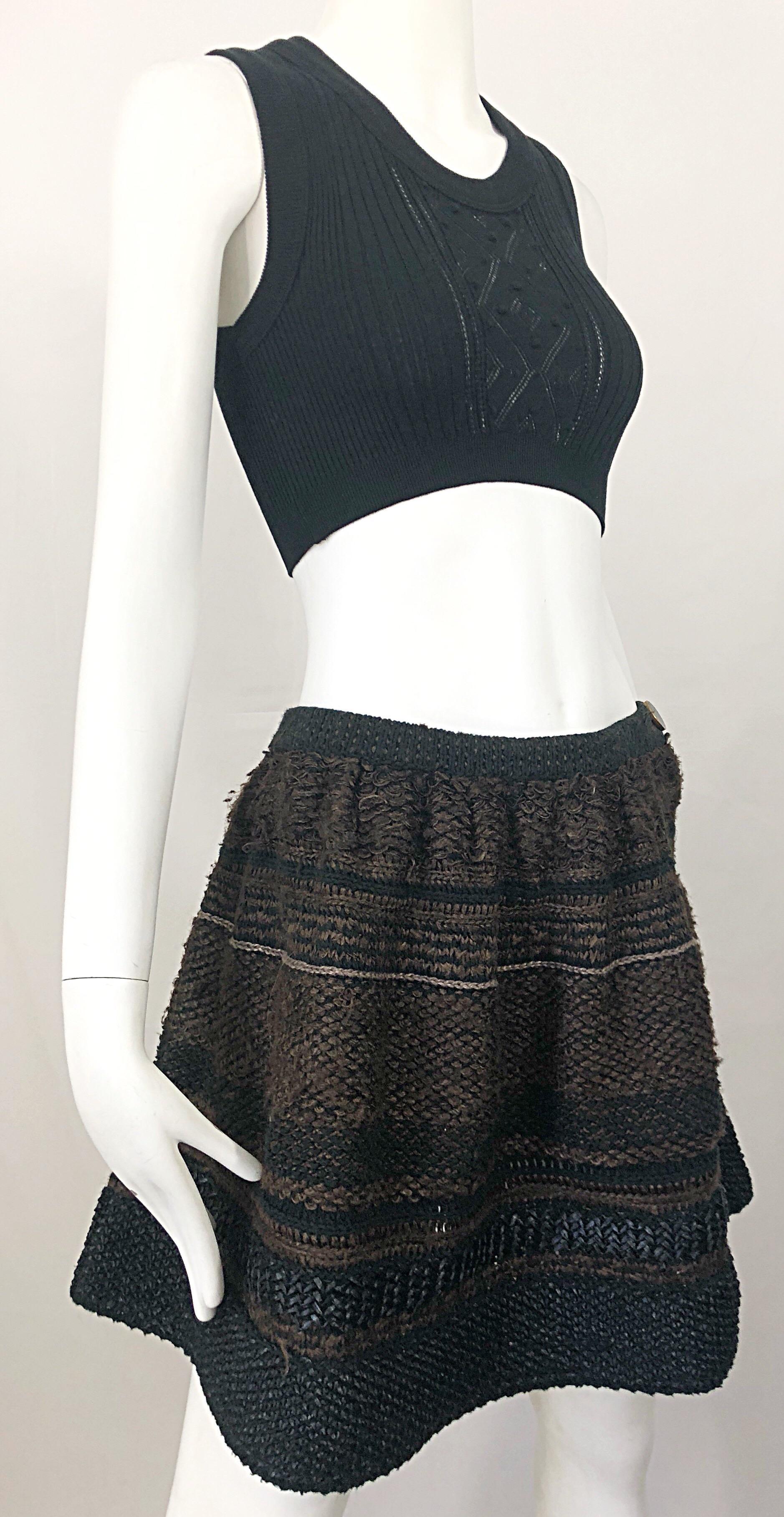 1997 Chloe by Stella McCartney Sz 44 / 12 Brown Black Raffia A  Line Mini Skirt For Sale 4