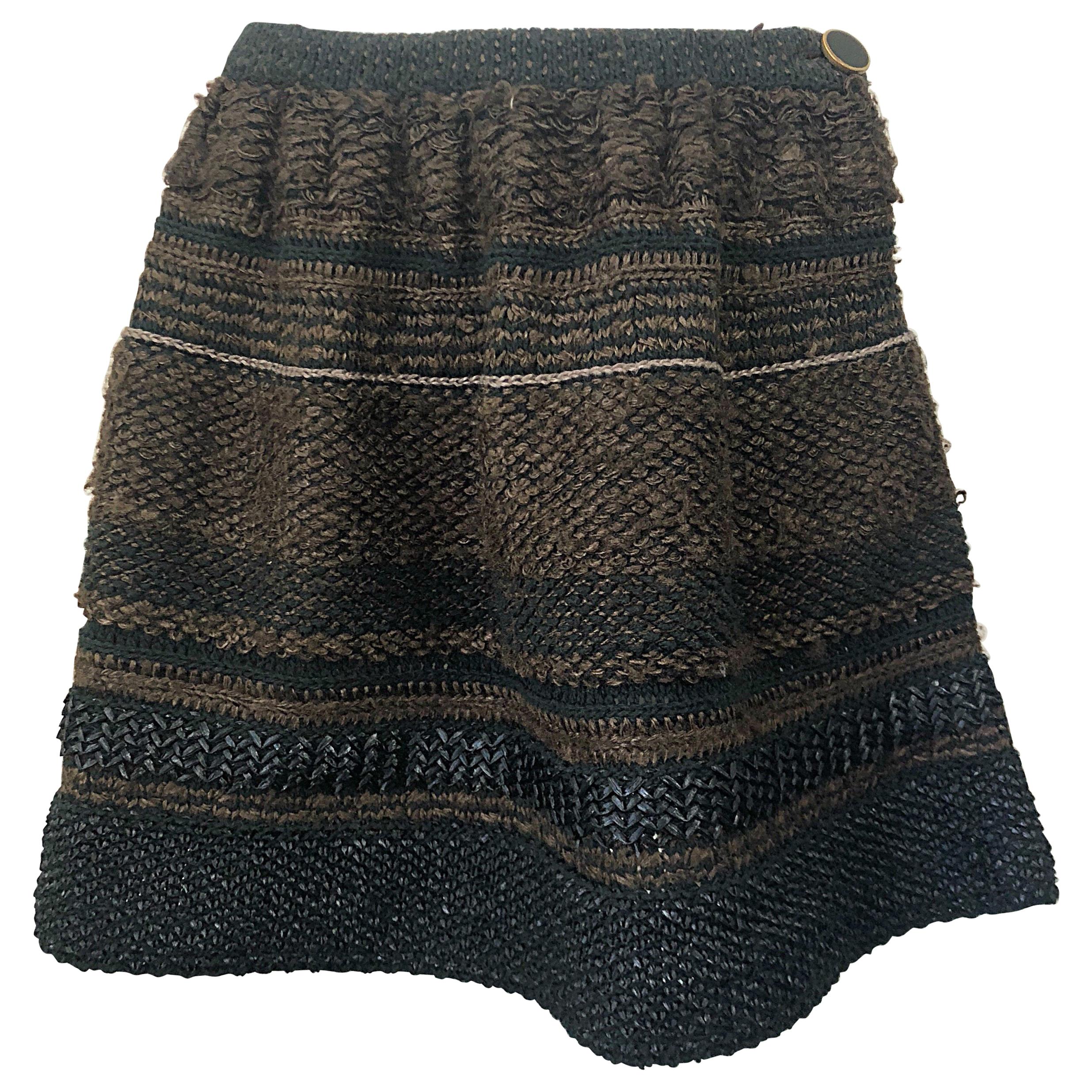 1997 Chloe by Stella McCartney Sz 44 / 12 Brown Black Raffia A  Line Mini Skirt For Sale