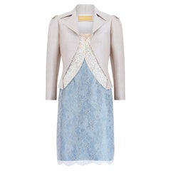 1997 Christian Lacroix Haute Couture: abito e giacca in pizzo blu da passerella