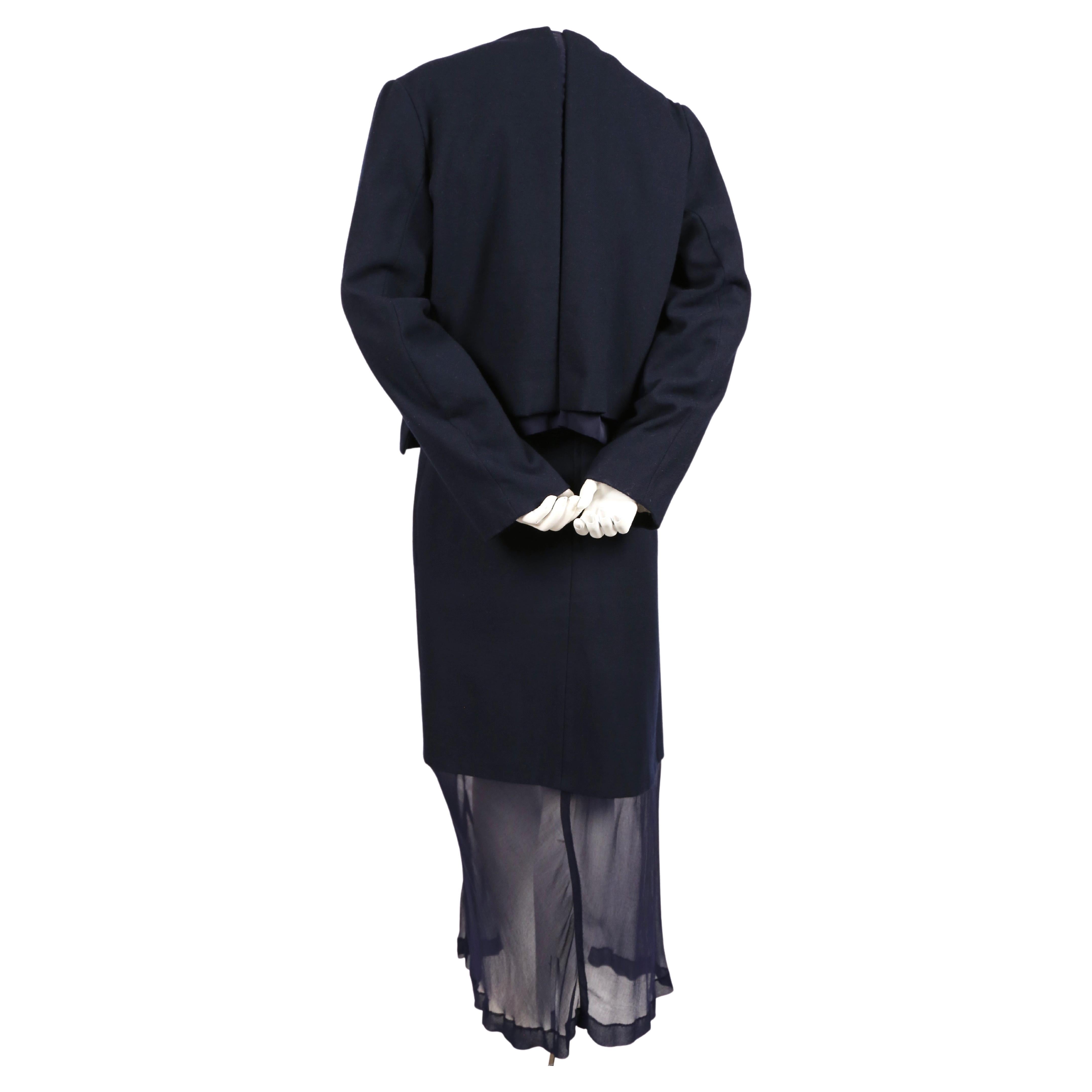 1997 COMME DES GARCONS navy blue wool ensemble with sheer panels For Sale 1