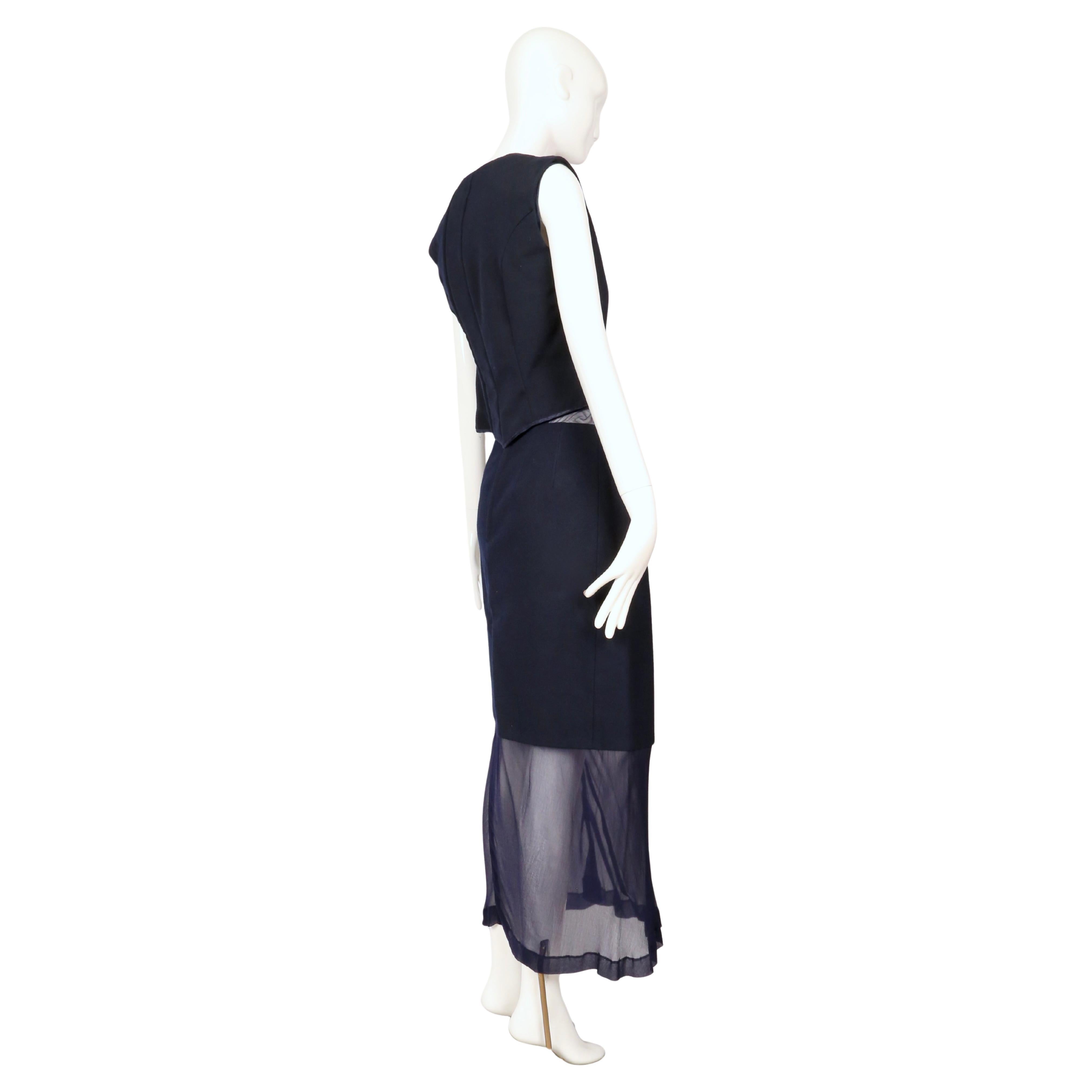 1997 COMME DES GARCONS Ensemble 3 pièces RUNWAY en laine marine avec panneaux transparents en vente 6