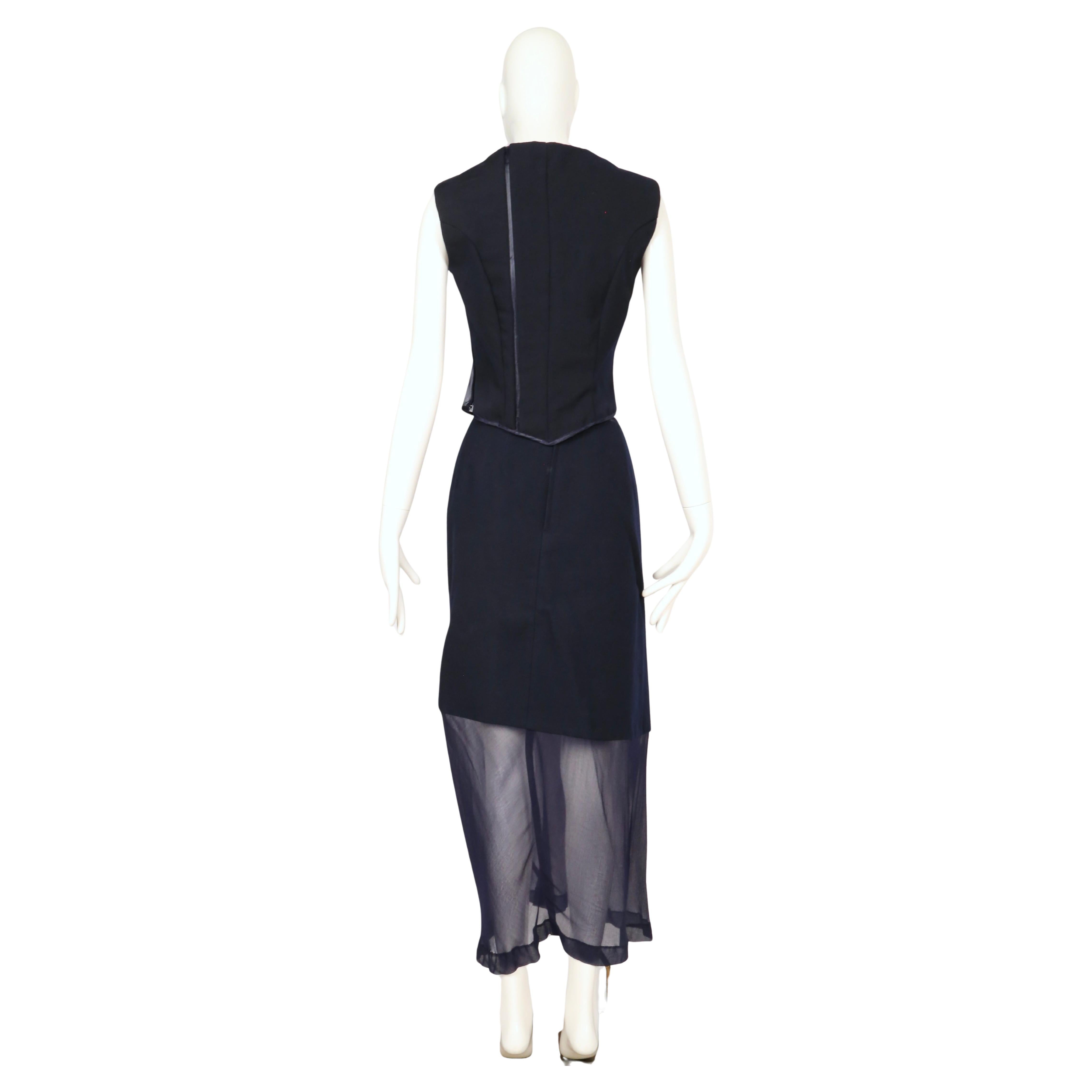 1997 COMME DES GARCONS Ensemble 3 pièces RUNWAY en laine marine avec panneaux transparents en vente 7