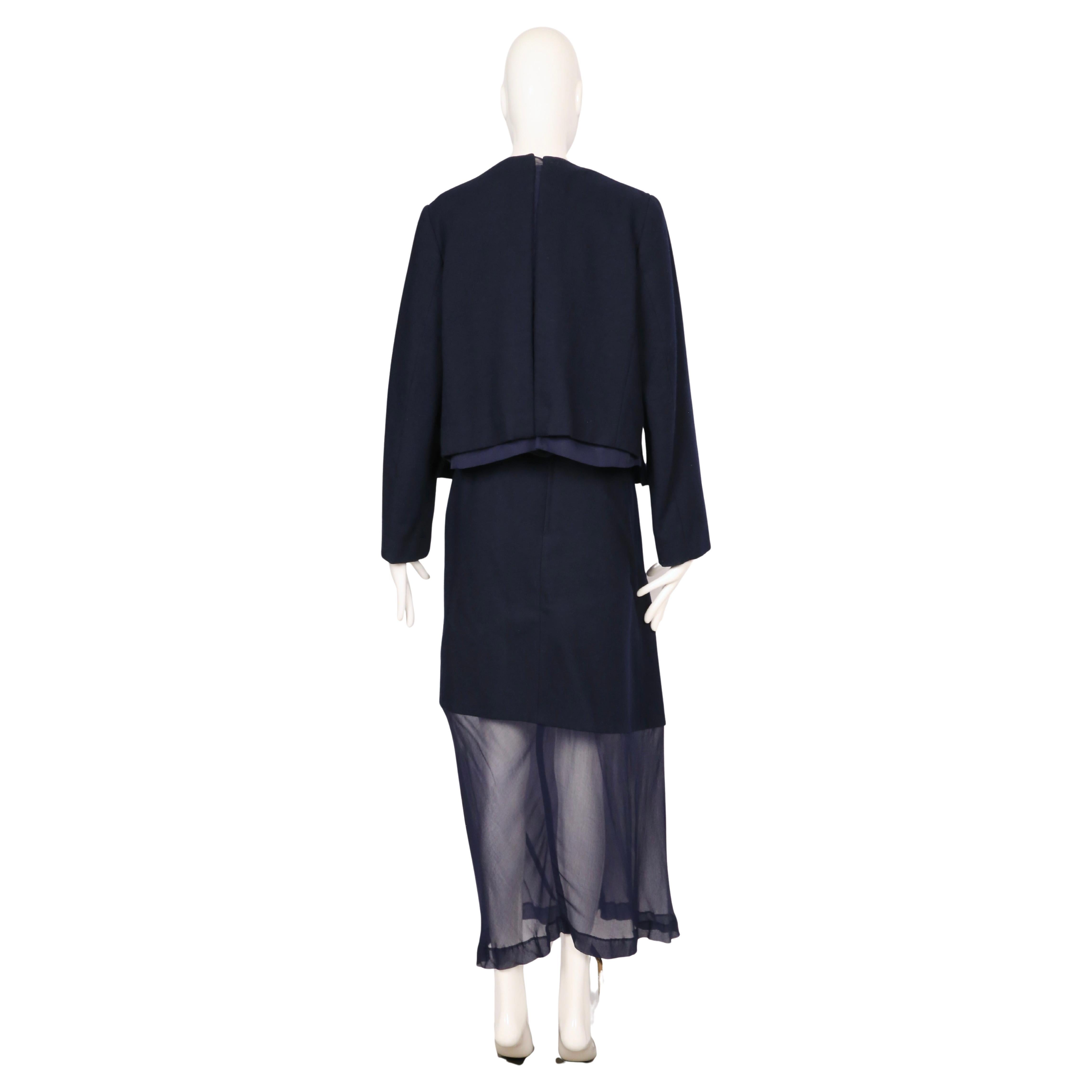 1997 COMME DES GARCONS Ensemble 3 pièces RUNWAY en laine marine avec panneaux transparents en vente 8