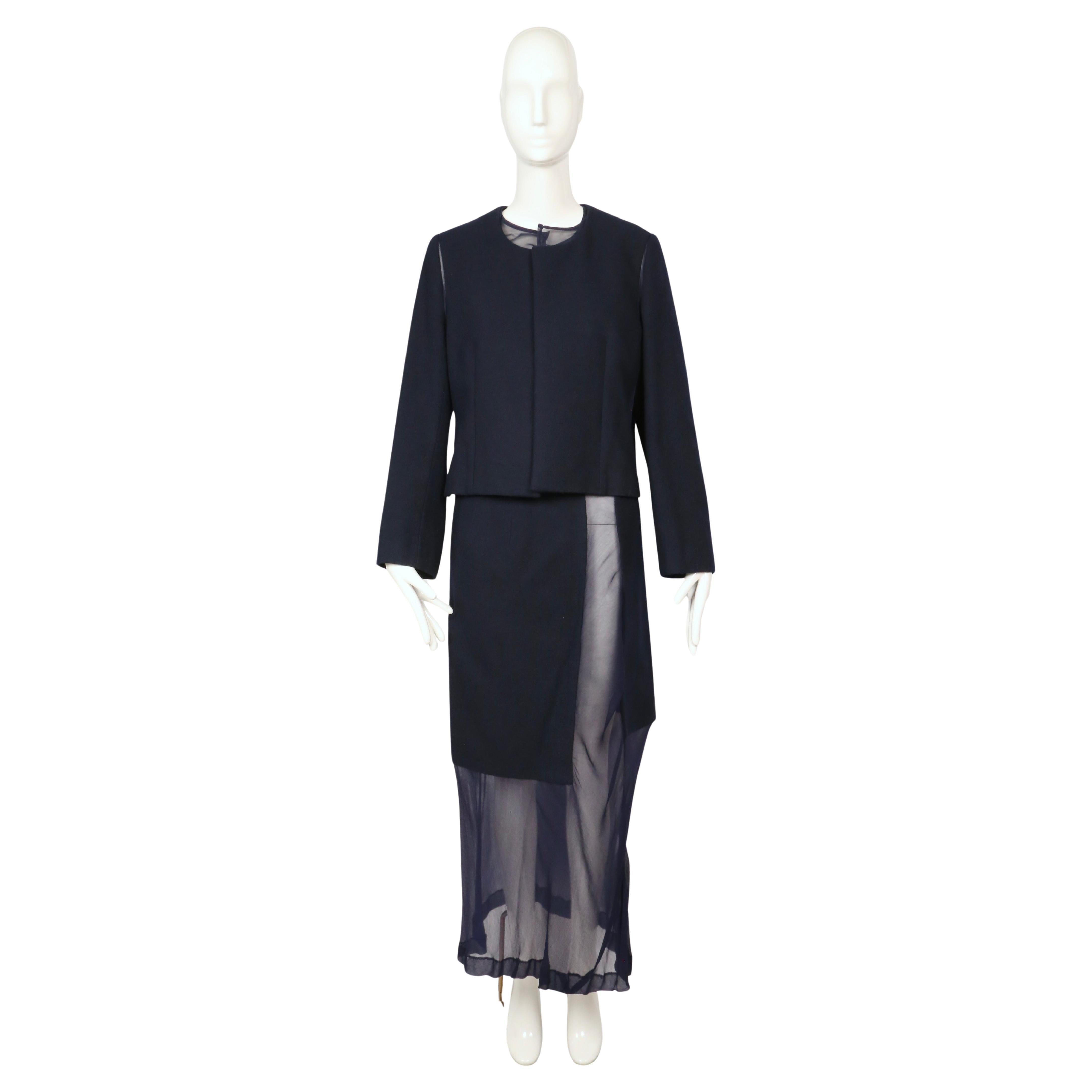 Noir 1997 COMME DES GARCONS Ensemble 3 pièces RUNWAY en laine marine avec panneaux transparents en vente