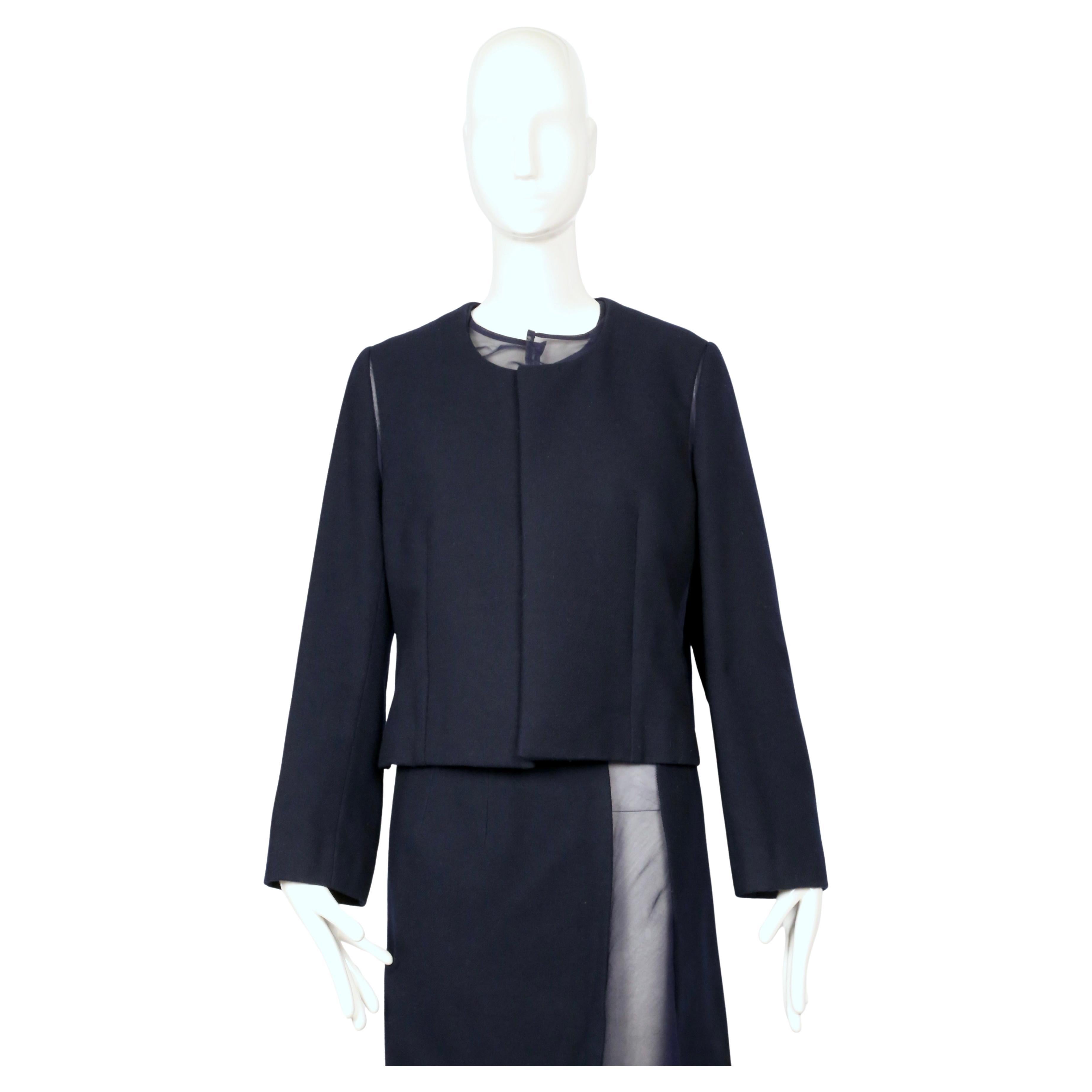 1997 COMME DES GARCONS Ensemble 3 pièces RUNWAY en laine marine avec panneaux transparents Bon état - En vente à San Fransisco, CA