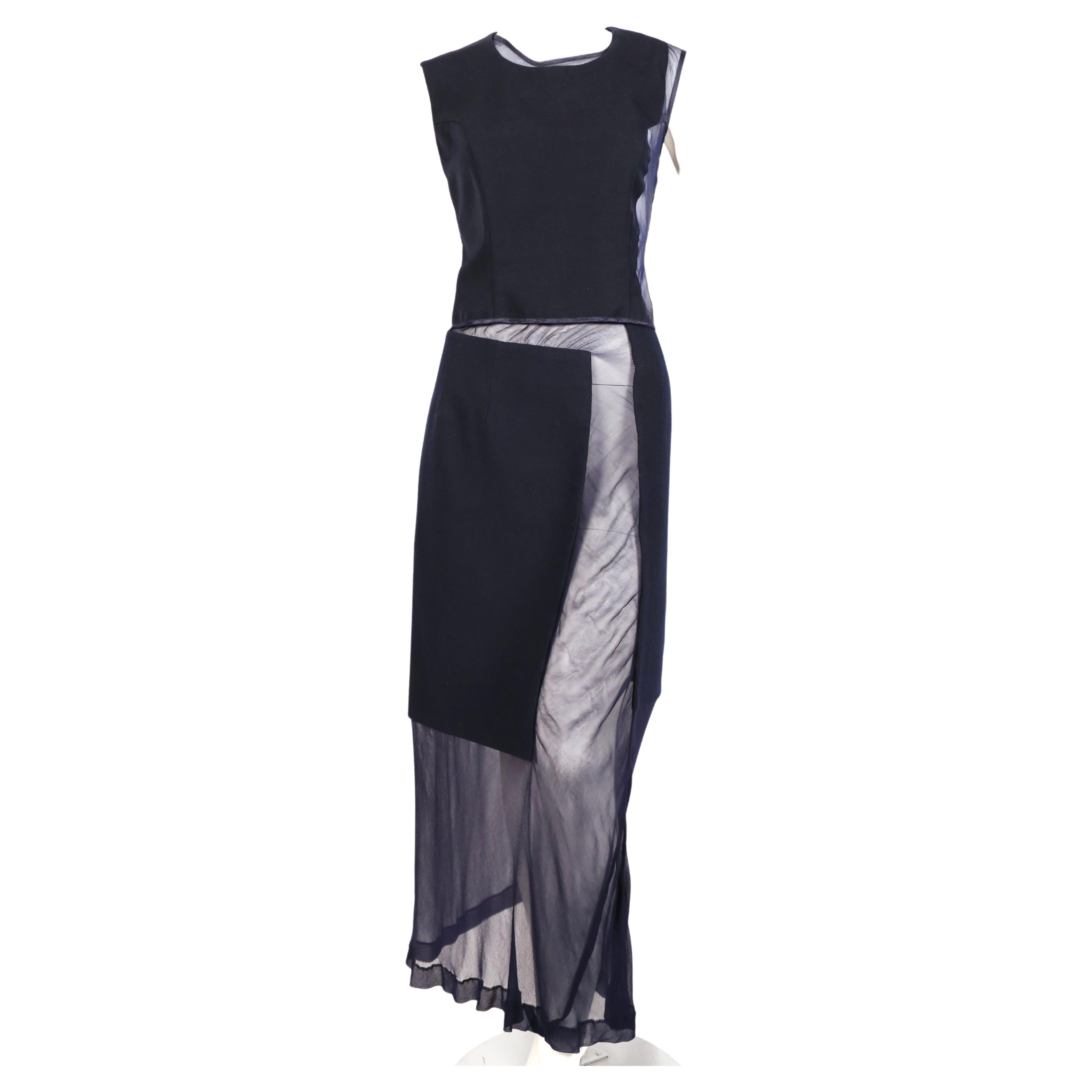1997 COMME DES GARCONS Ensemble 3 pièces RUNWAY en laine marine avec panneaux transparents Unisexe en vente