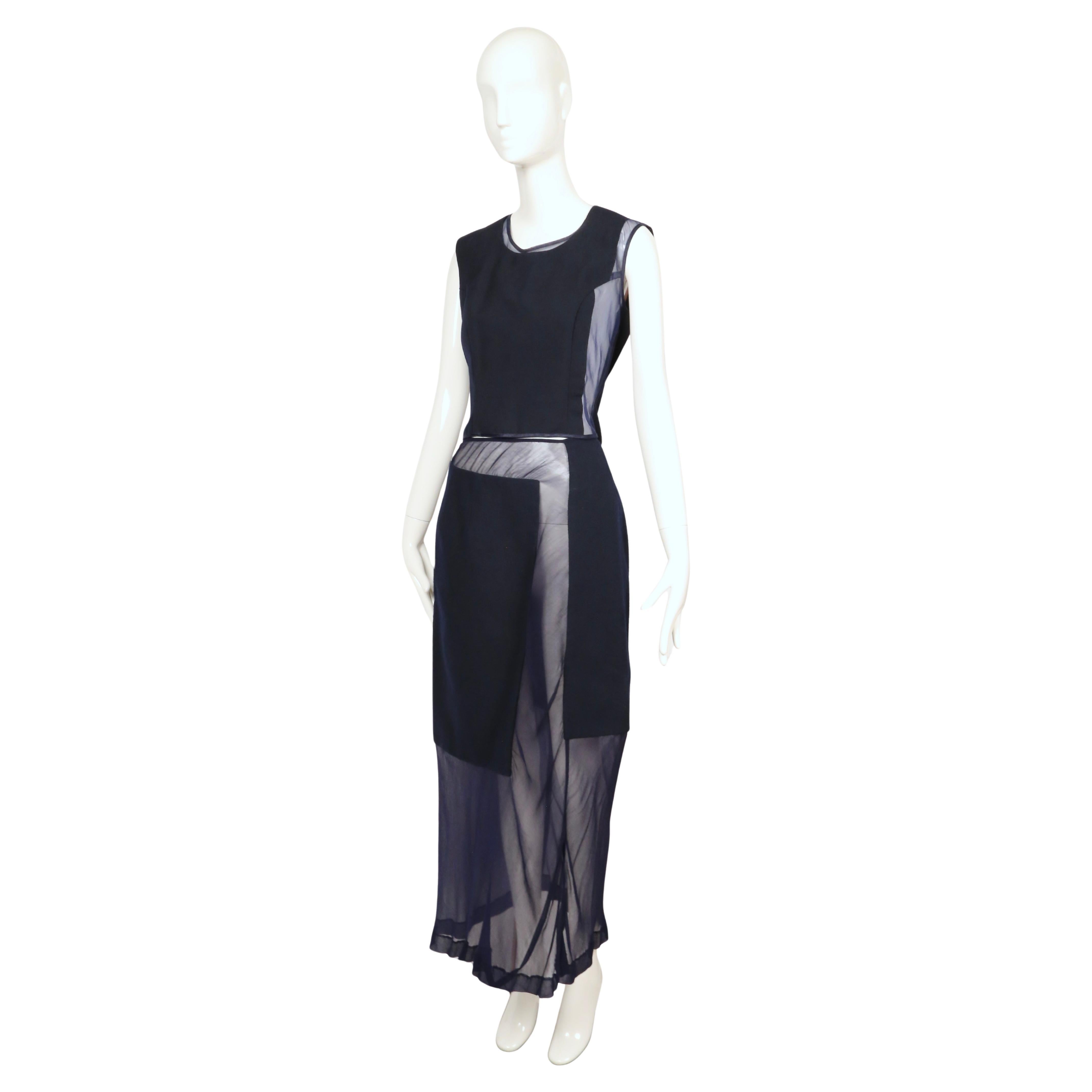1997 COMME DES GARCONS Ensemble 3 pièces RUNWAY en laine marine avec panneaux transparents en vente 1