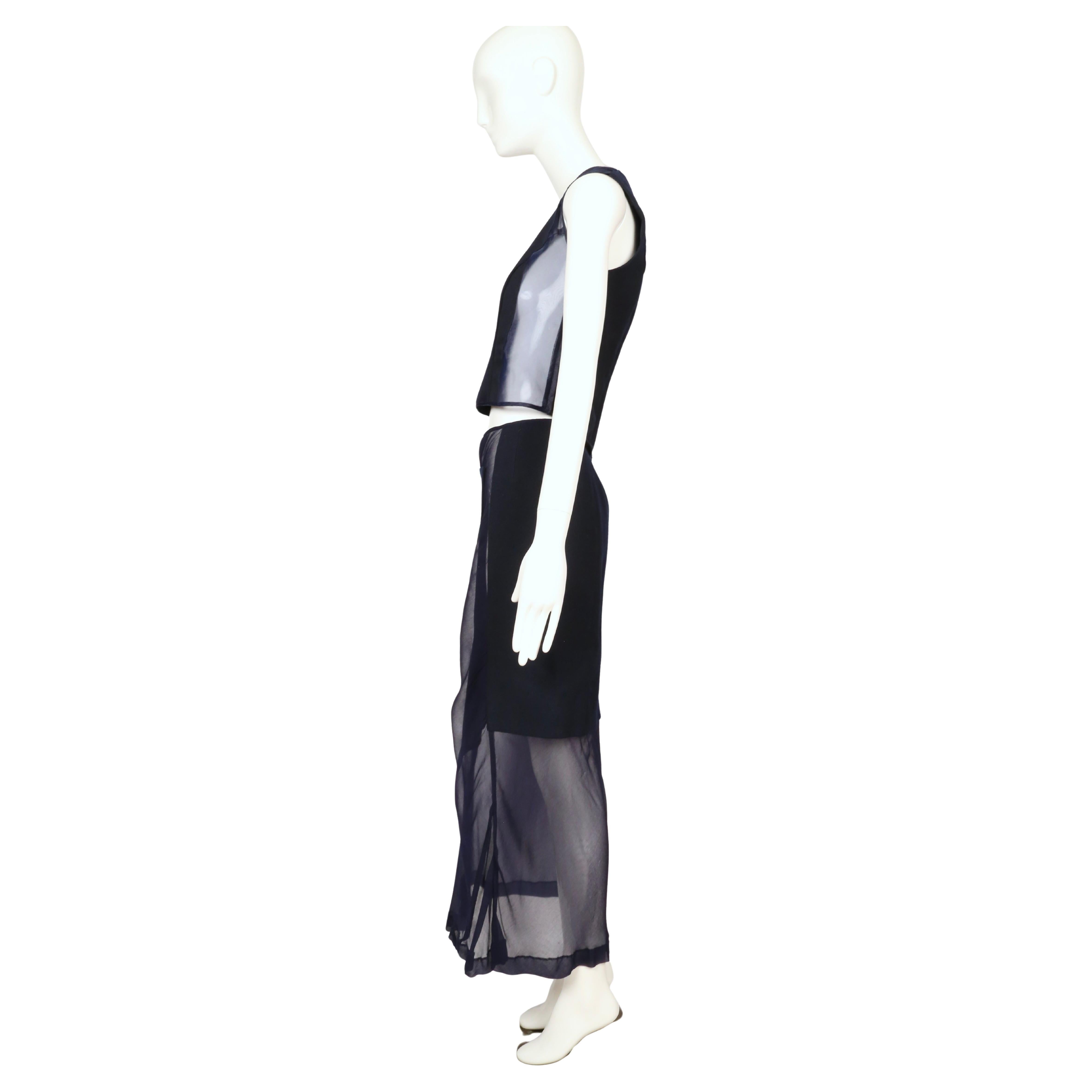 1997 COMME DES GARCONS Ensemble 3 pièces RUNWAY en laine marine avec panneaux transparents en vente 2