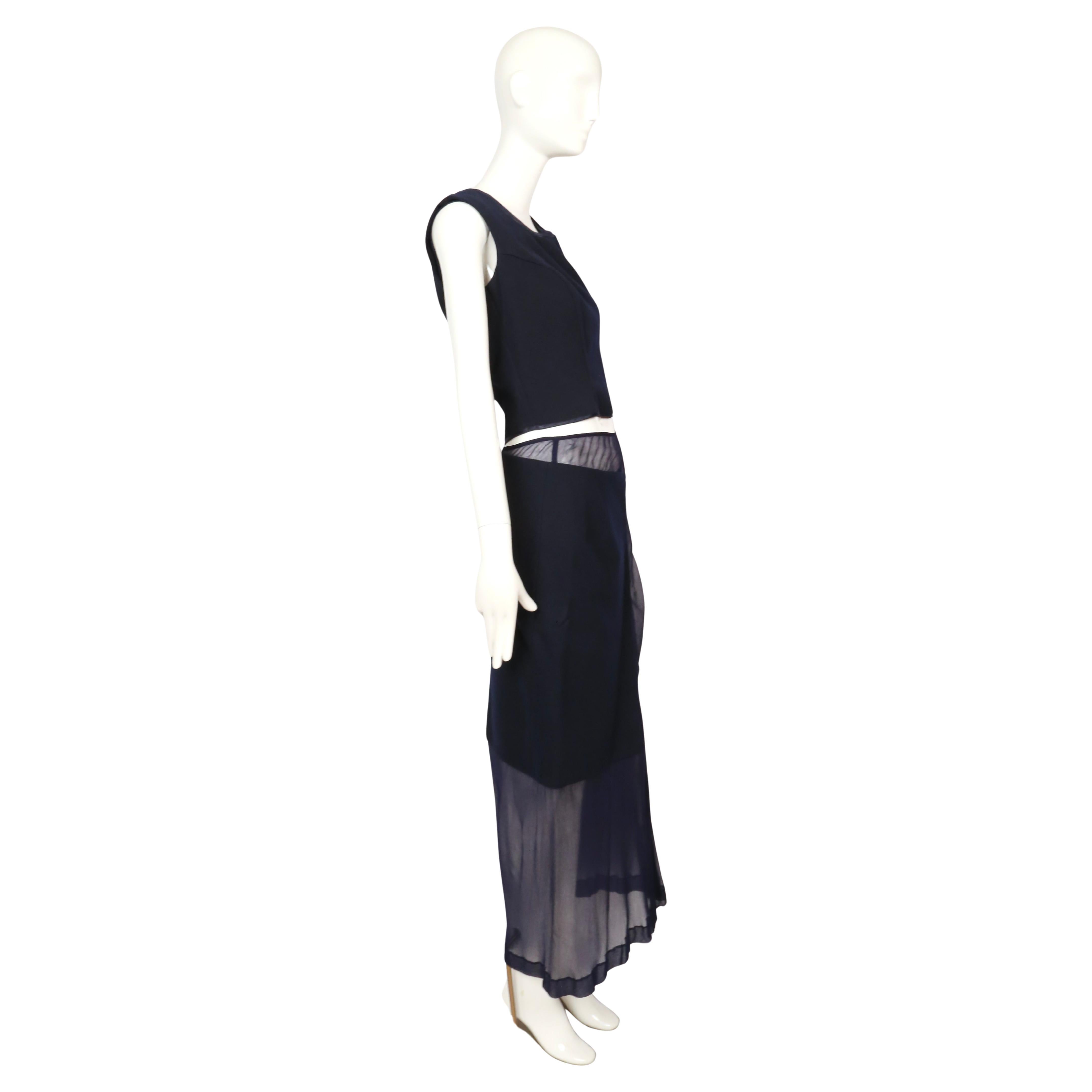 1997 COMME DES GARCONS Ensemble 3 pièces RUNWAY en laine marine avec panneaux transparents en vente 4