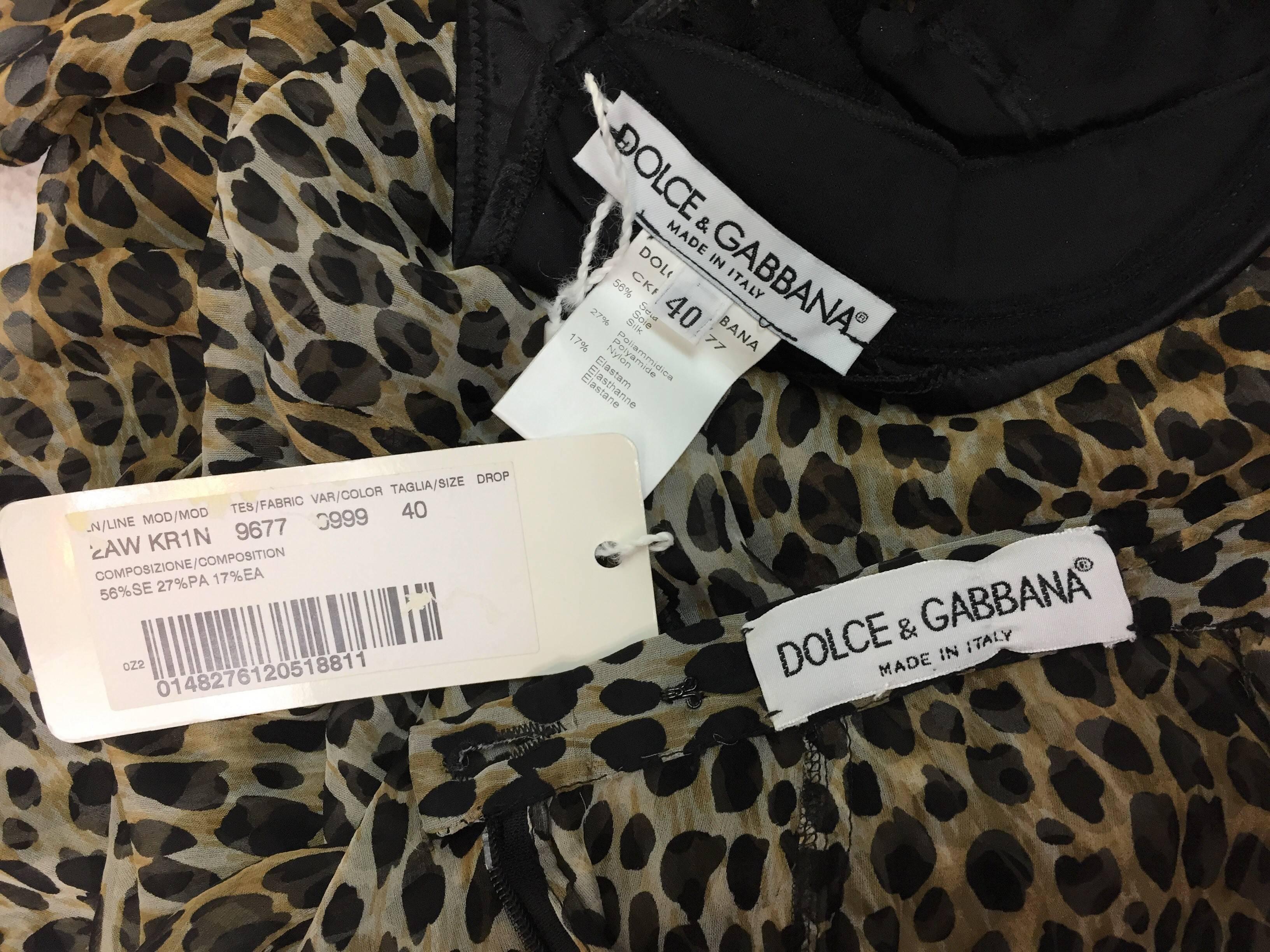1997 Dolce & Gabbana NWT Black Lace Bra & Sheer Leopard Silk Long Skirt In Good Condition In Yukon, OK