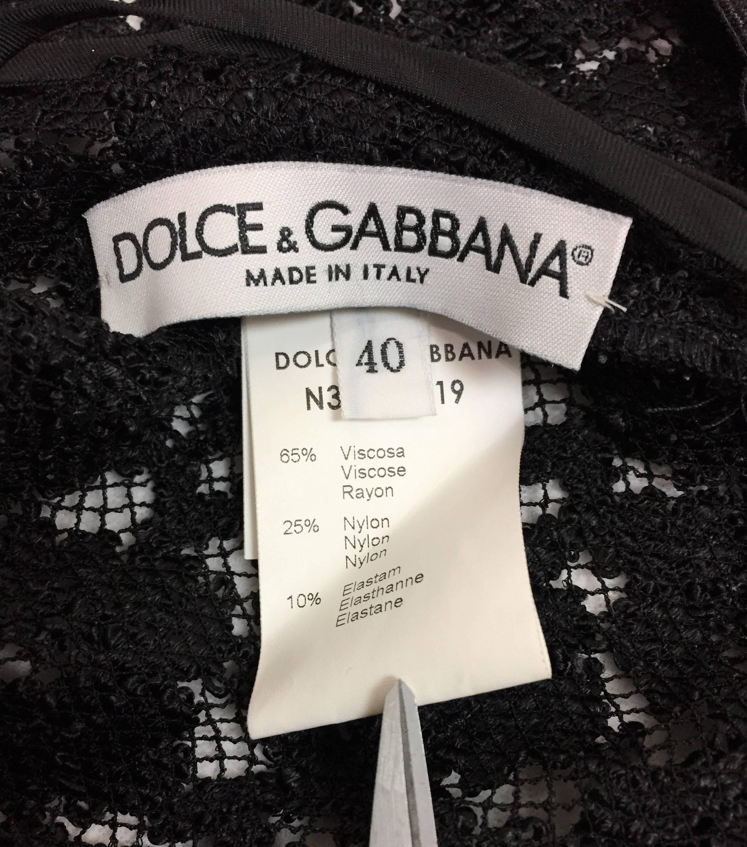 1997 Dolce & Gabbana Sheer Black Fishnet & Lace Bra Midi Dress In Excellent Condition In Yukon, OK