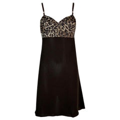 Vintage 1997 Dolce & Gabbana Brown & Leopard Babydoll Mini Dress