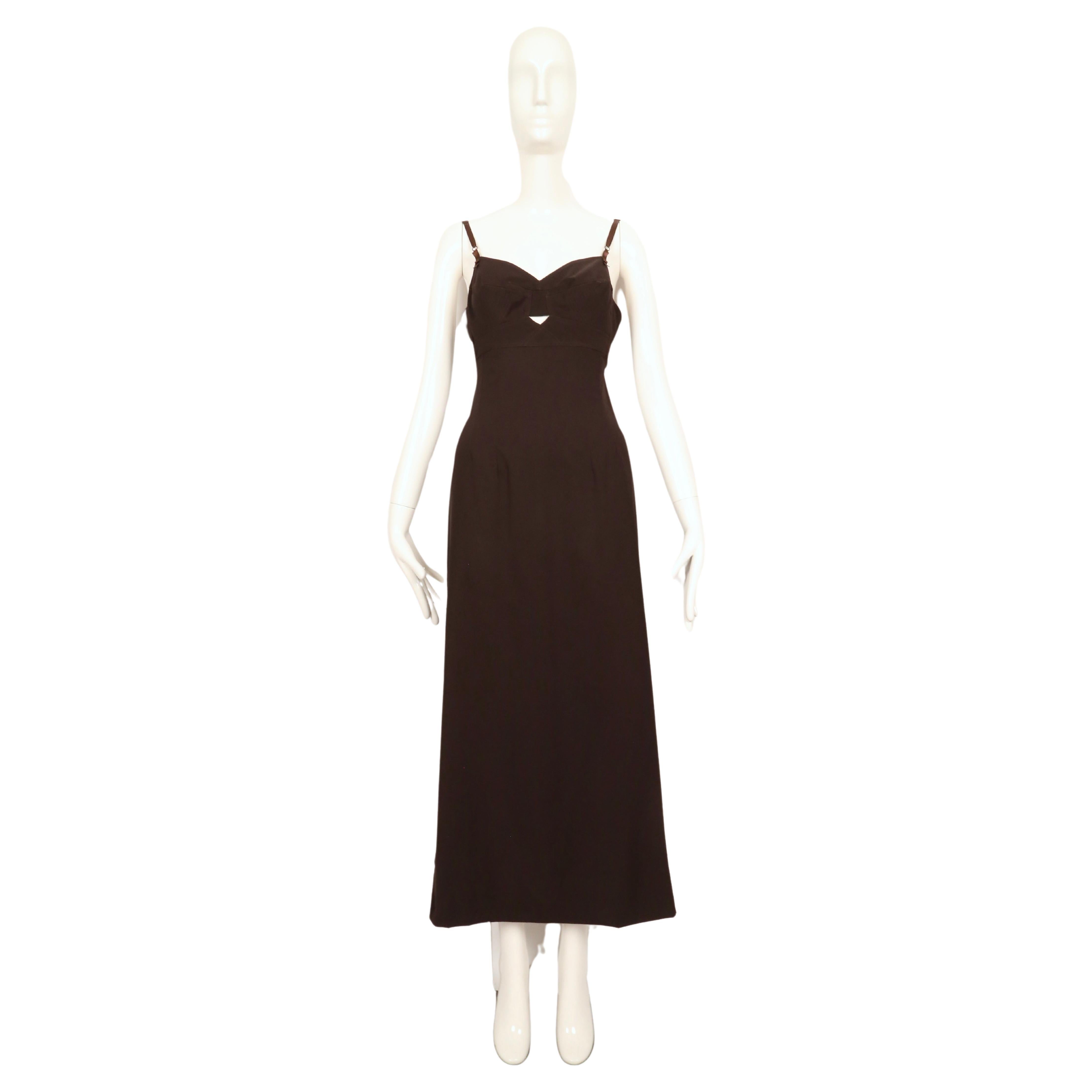 Black 1997 DOLCE & GABBANA espresso brown long dress with bustier bodice For Sale