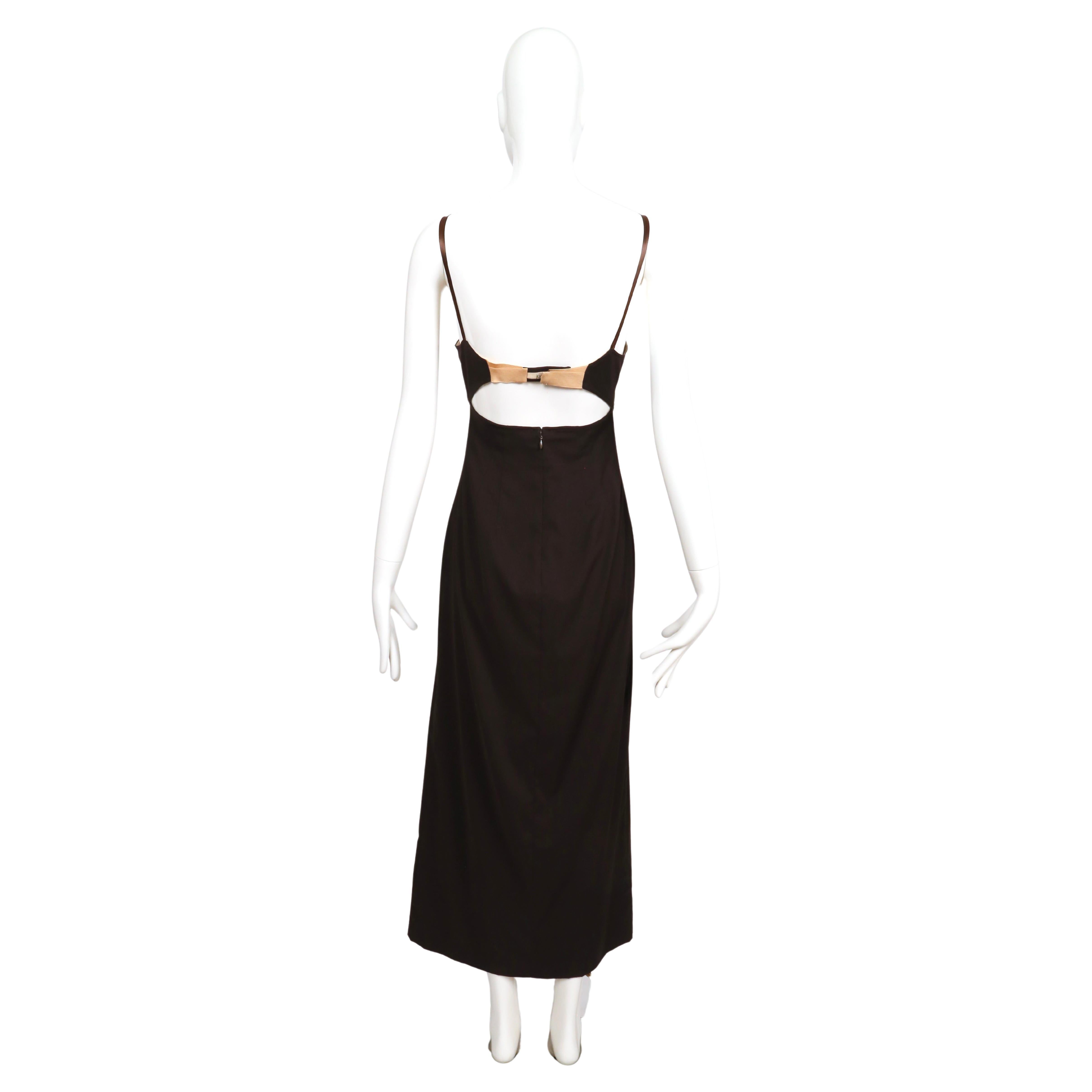 1997 DOLCE & GABBANA espresso brown long dress with bustier bodice For Sale 3