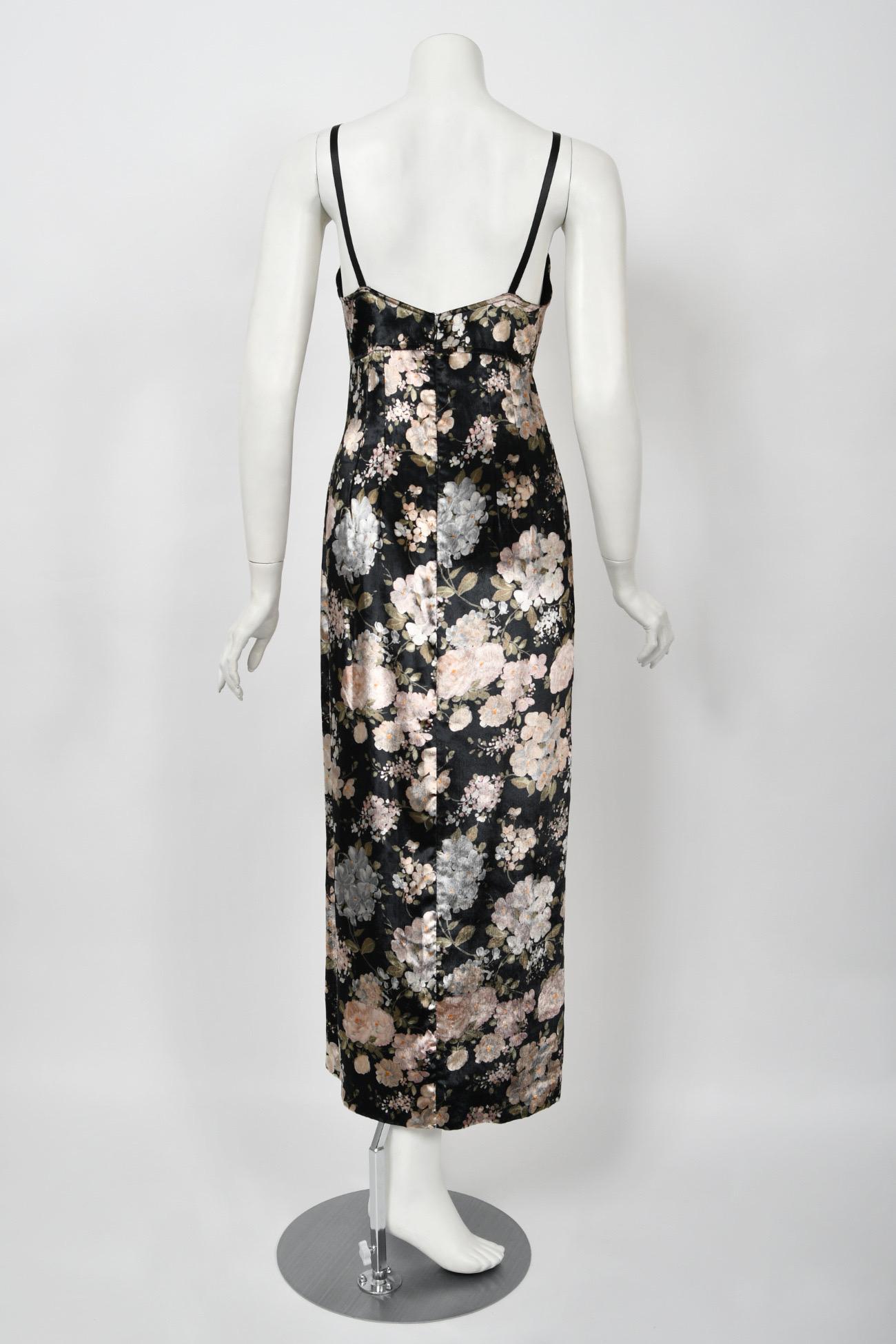 1997 Dolce & Gabbana Floral Stretch Velvet Cut-Out Bustier Slip Dress with Tags  For Sale 10