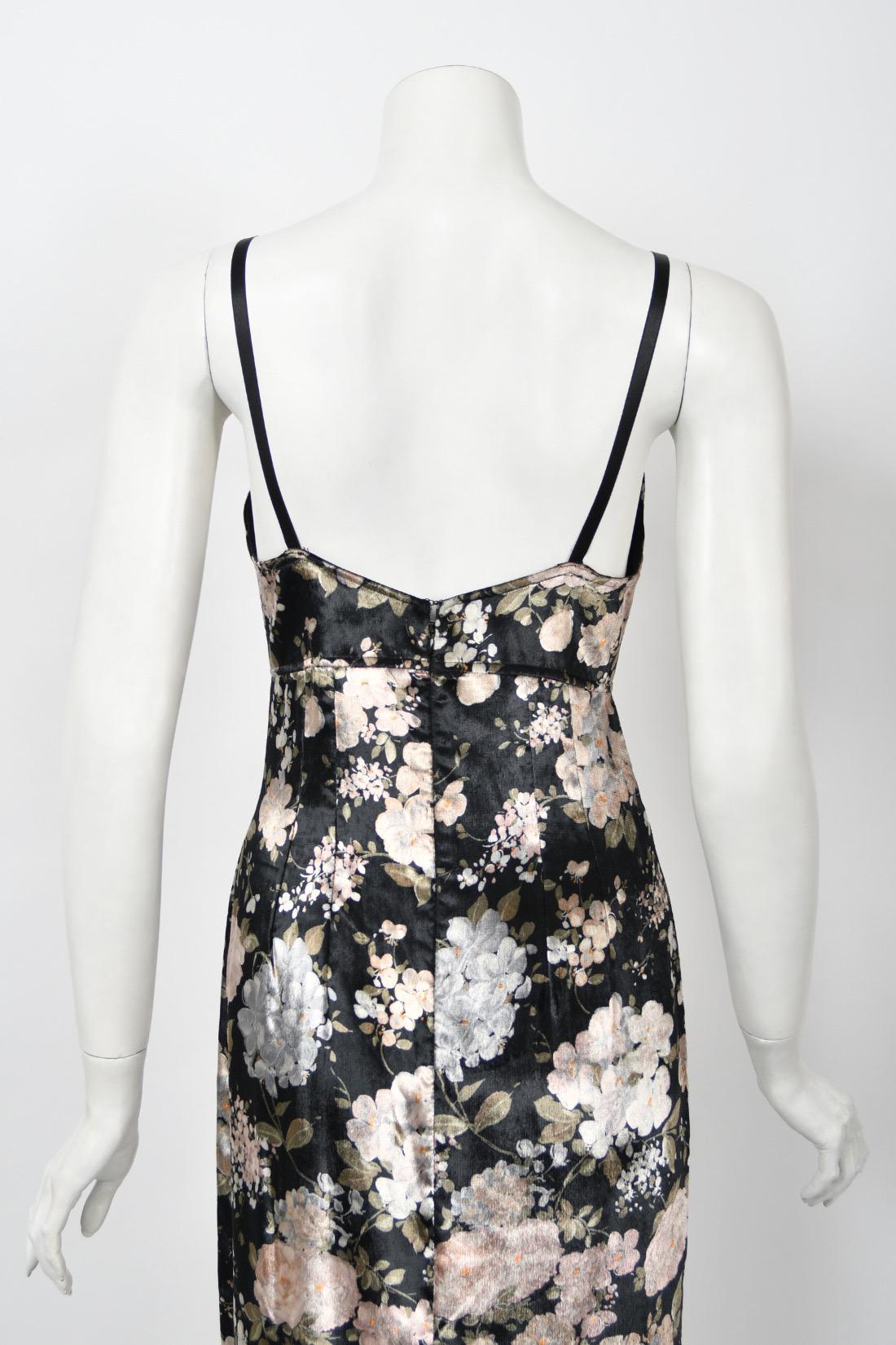 1997 Dolce & Gabbana Floral Stretch Velvet Cut-Out Bustier Slip Dress with Tags  For Sale 11