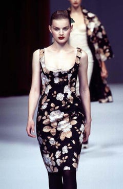 1997 Dolce & Gabbana Floral Stretch Velvet Cut-Out Bustier Slip Dress with Tags