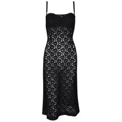 1997 Dolce & Gabbana Sheer Black Fishnet & Lace Bra Midi Dress