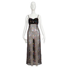 1997 Dolce & Gabbana – transparentes schwarzes Seidenkleid mit Blumenmuster und Bustier-Oberteil