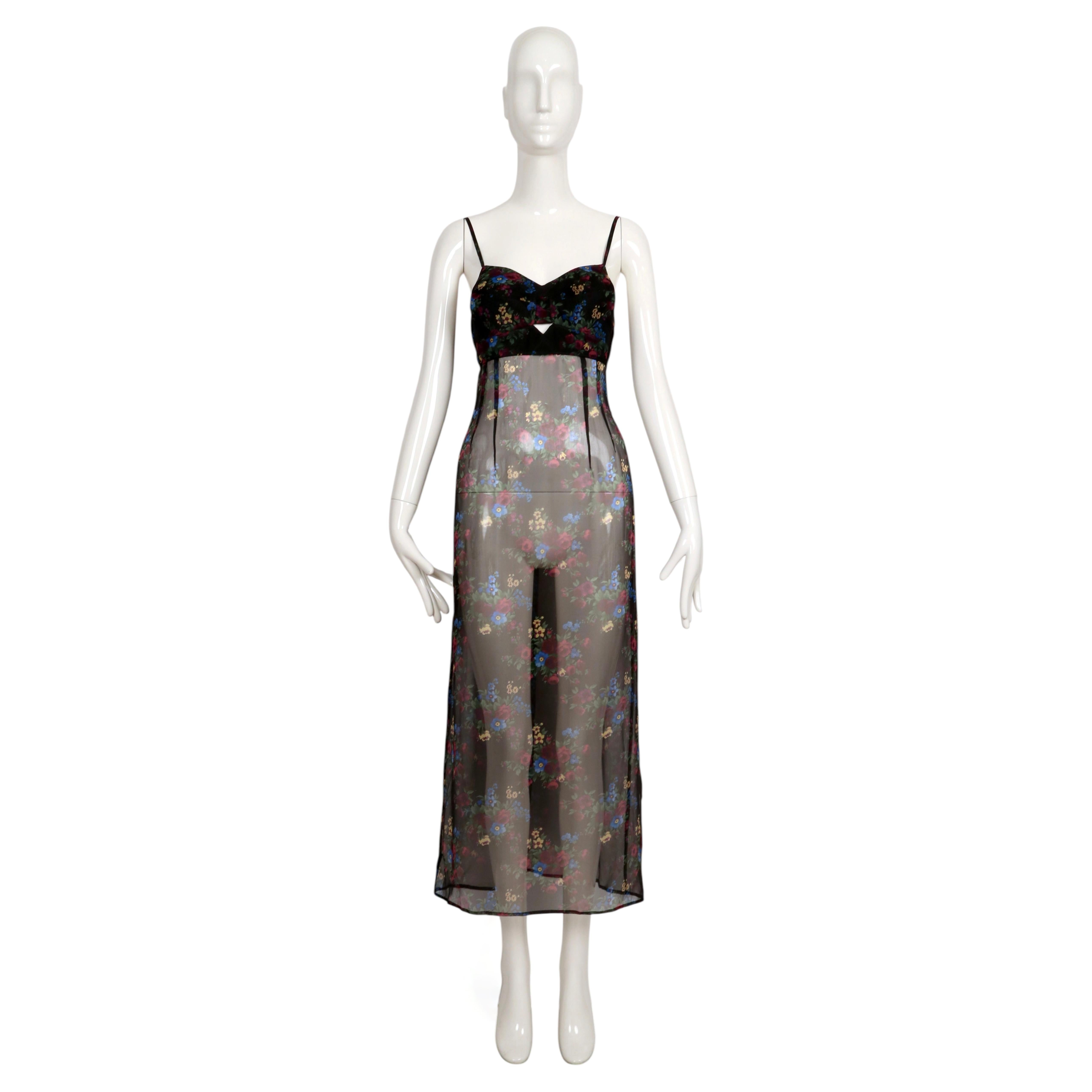 1997 DOLCE & GABBANA sheer black floral silk dress with bustier bodice
