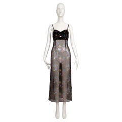 1997 Dolce & Gabbana – transparentes schwarzes Seidenkleid mit Blumenmuster und Bustier-Oberteil