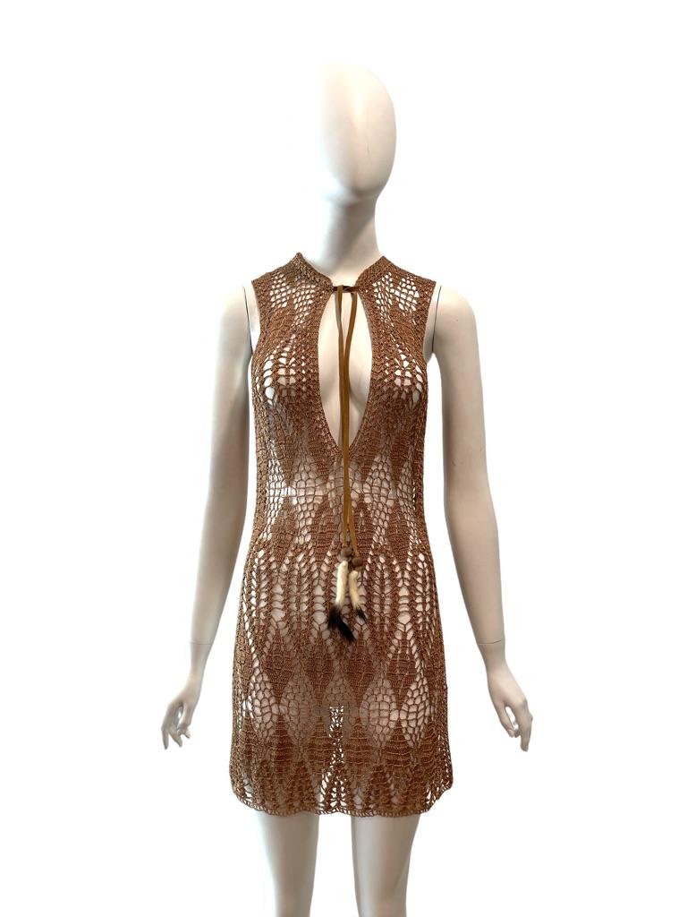 Sheer Gold Robe 1997 Dolce and Gabbana Sheer Gold Knit Mini Dress For Sale at 1stDibs