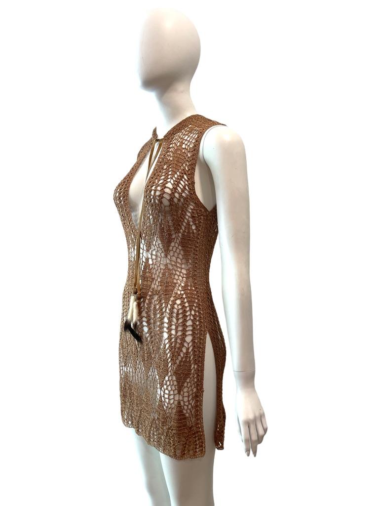 Sheer Gold Robe 1997 Dolce and Gabbana Sheer Gold Knit Mini Dress For Sale at 1stDibs