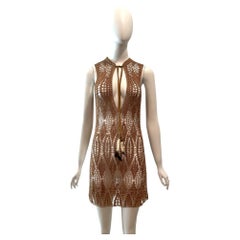 Vintage 1997 Dolce & Gabbana Sheer Gold Knit Mini Dress 