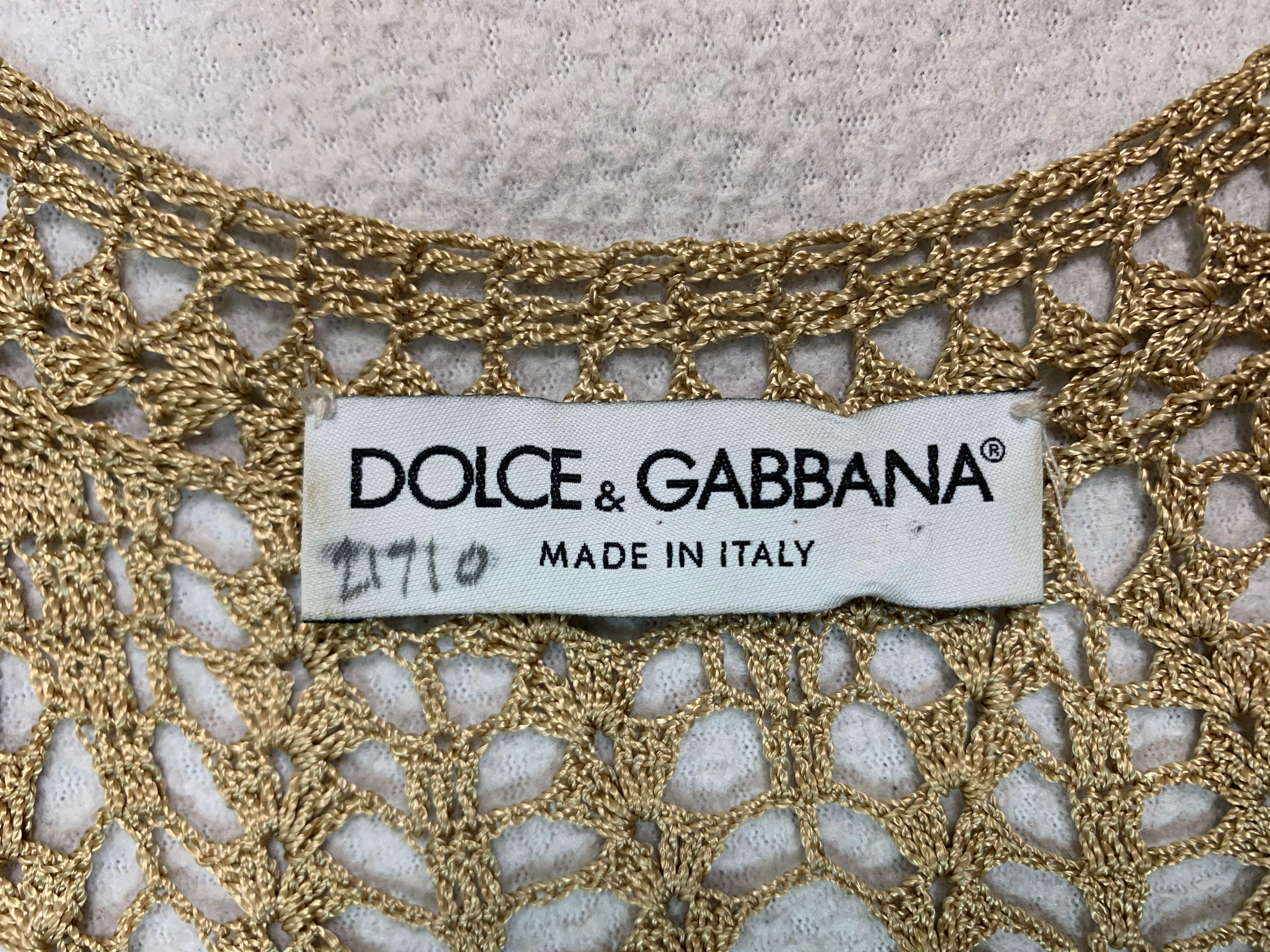 Gray 1997 Dolce & Gabbana Sheer Gold Knit Plunging Mini Dress w Slits