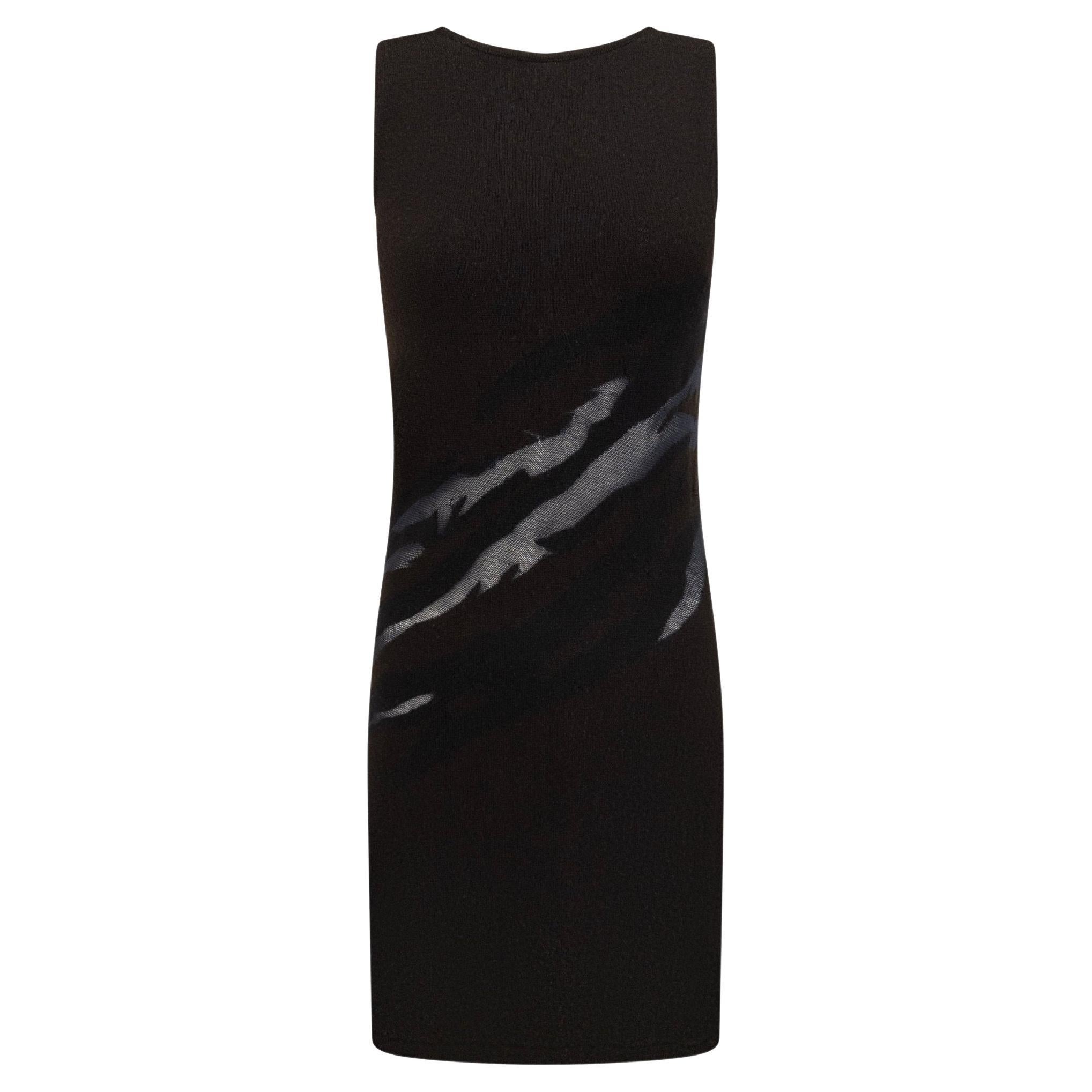 Robe en maille sans manches à empiècements transparents en cachemire marron, collection Donna Karan 1997, taille S
