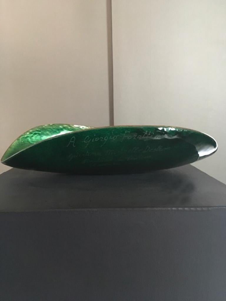 1997, Gabriella Gabrini Italian Artist De Poli Pupil Green Enameled Copper Bowl 2