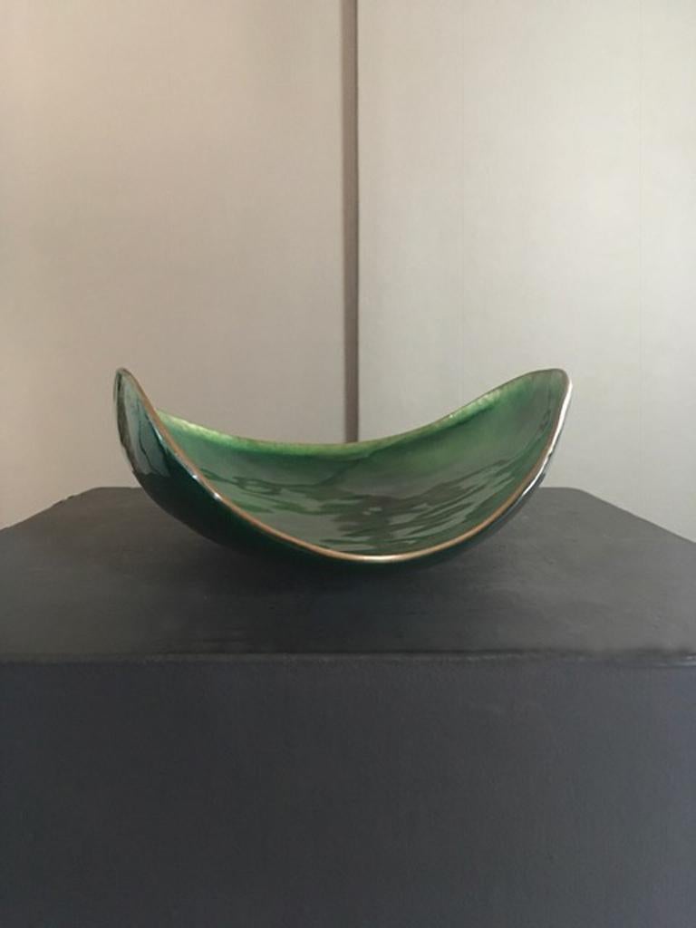 1997, Gabriella Gabrini Italian Artist De Poli Pupil Green Enameled Copper Bowl 5