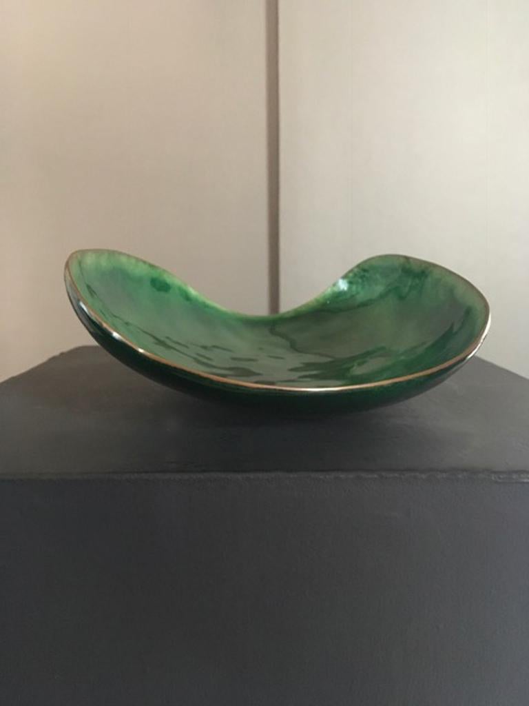 1997, Gabriella Gabrini Italian Artist De Poli Pupil Green Enameled Copper Bowl 9