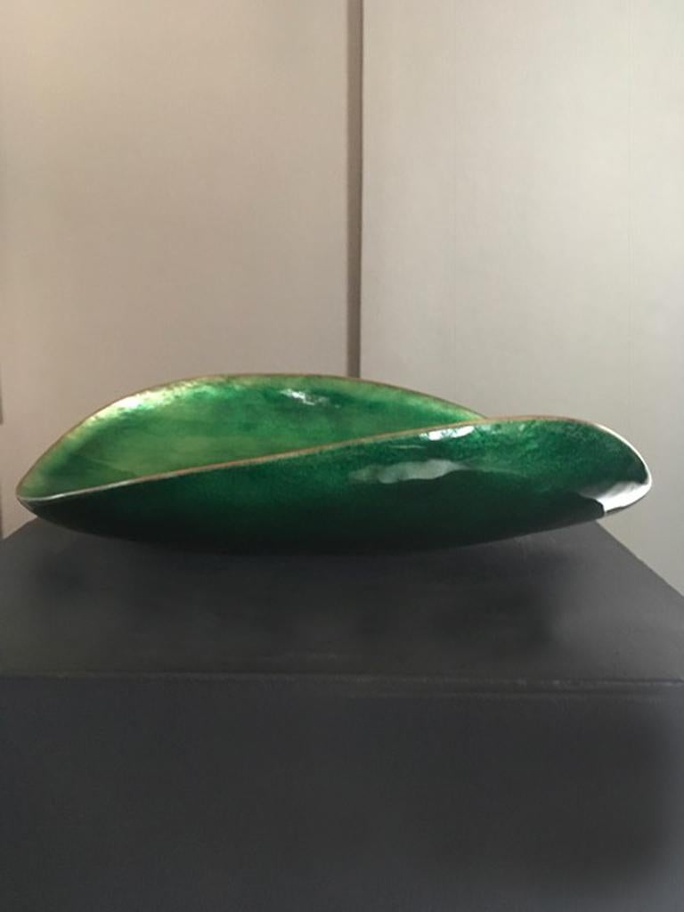 1997, Gabriella Gabrini Italian Artist De Poli Pupil Green Enameled Copper Bowl 10