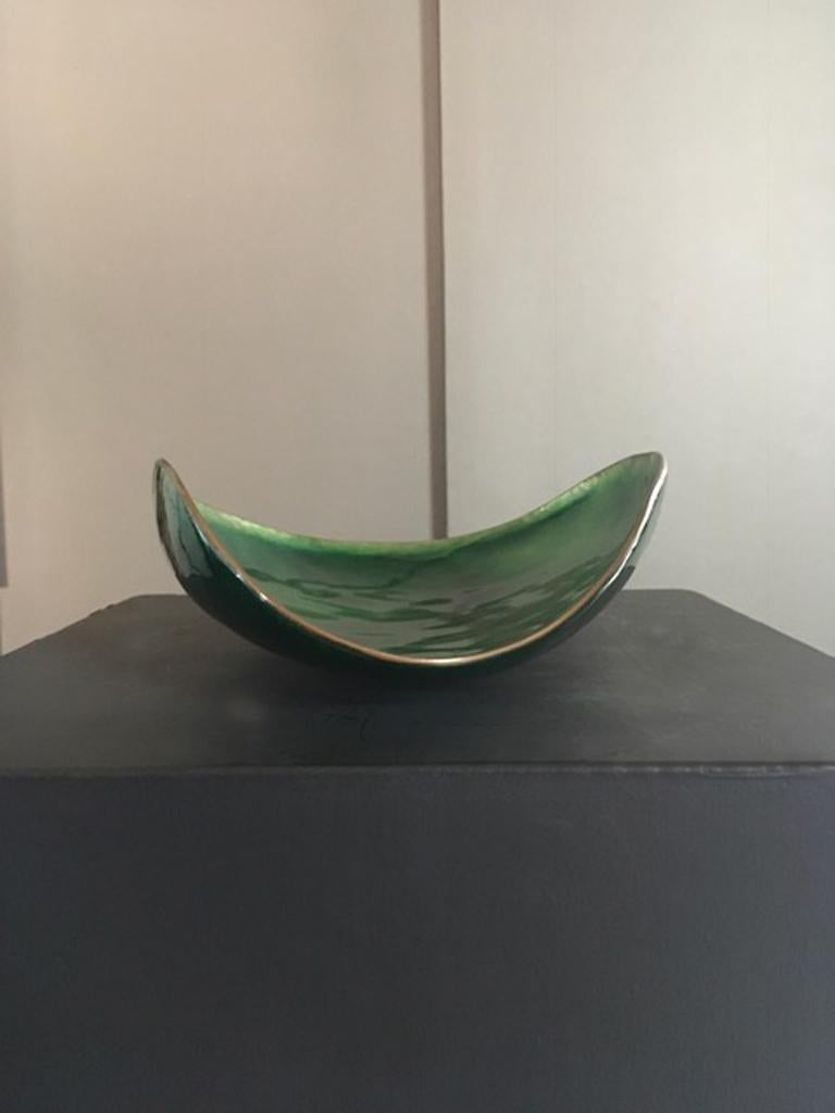 1997, Gabriella Gabrini Italian Artist De Poli Pupil Green Enameled Copper Bowl 1